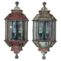 Pair of Vintage Handcrafted Wall-Mounted Copper-Brass Lantern