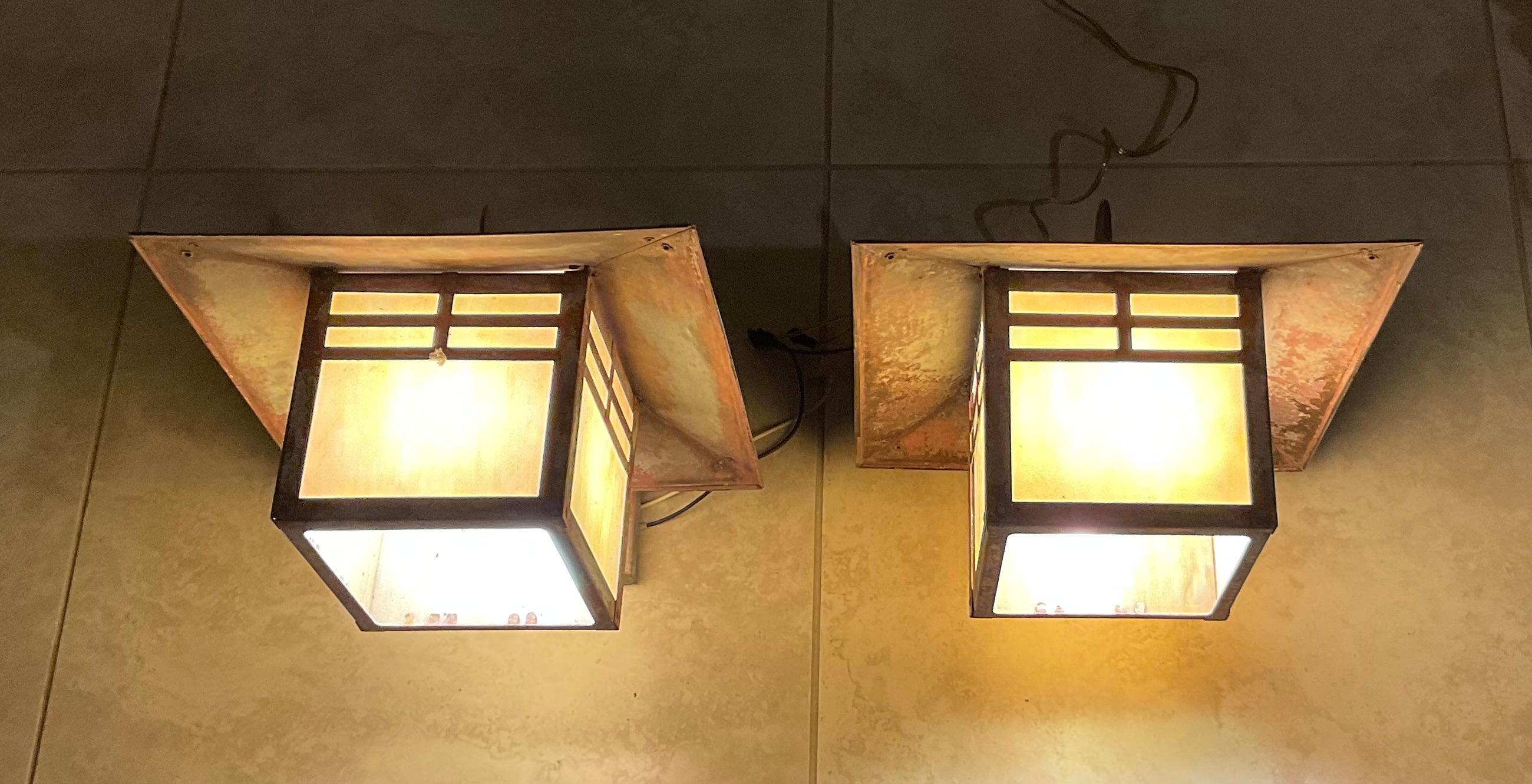 Hand-Crafted Pair of Vintage Handcrafted Wall-Mounted Pagoda  Brass Lantern