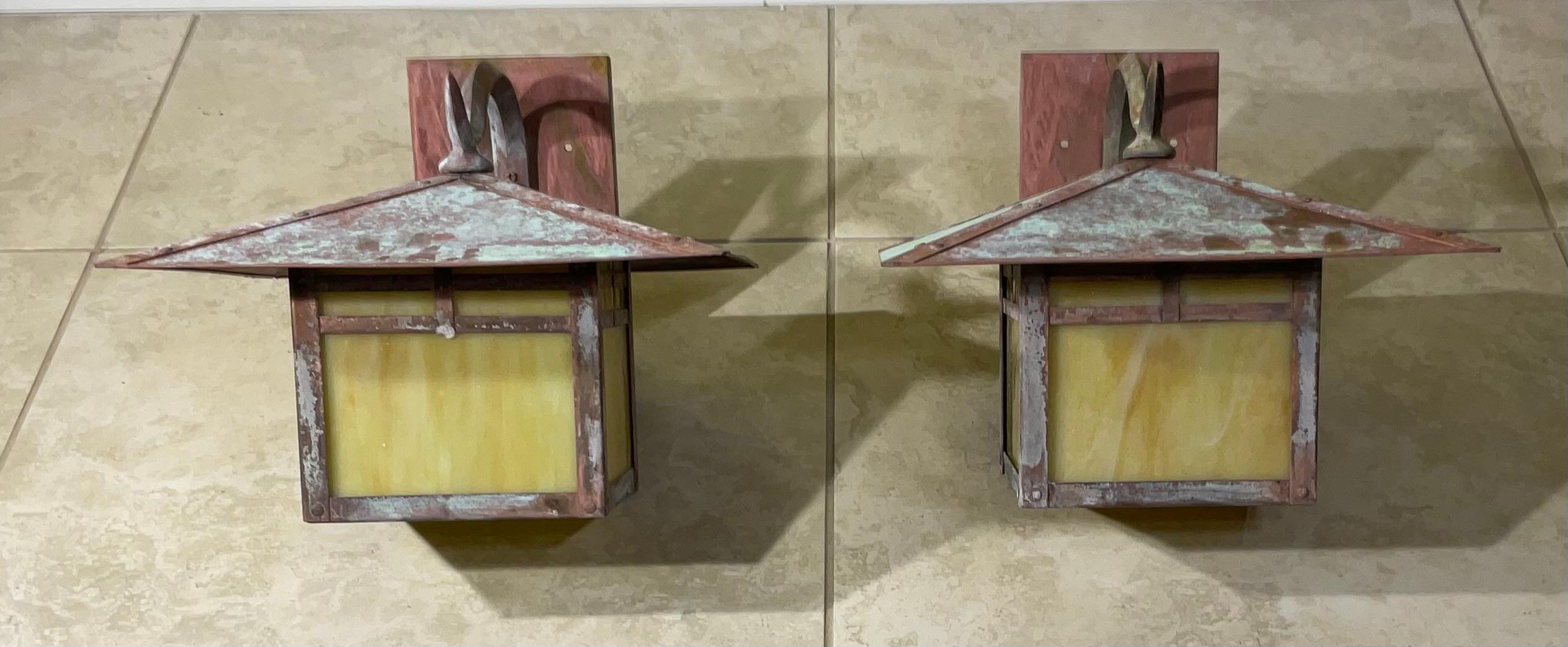 Pair of Vintage Handcrafted Wall-Mounted Pagoda  Brass Lantern 1