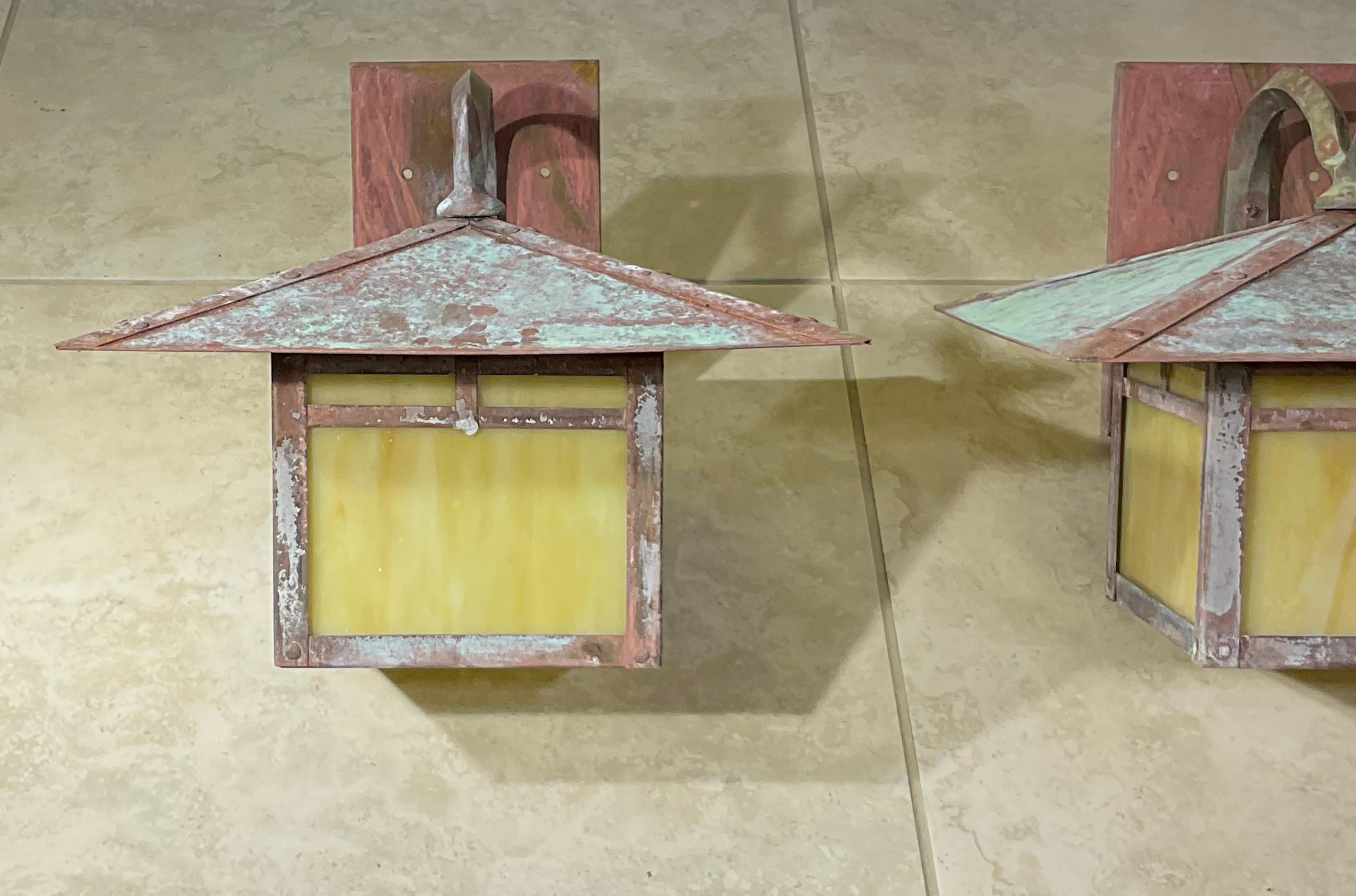 Pair of Vintage Handcrafted Wall-Mounted Pagoda  Brass Lantern 2