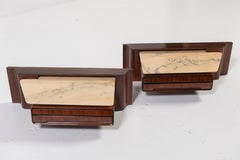 Pair of Vintage Hanging Bedside Tables in Wood with Drawer and Alabaster Shelf