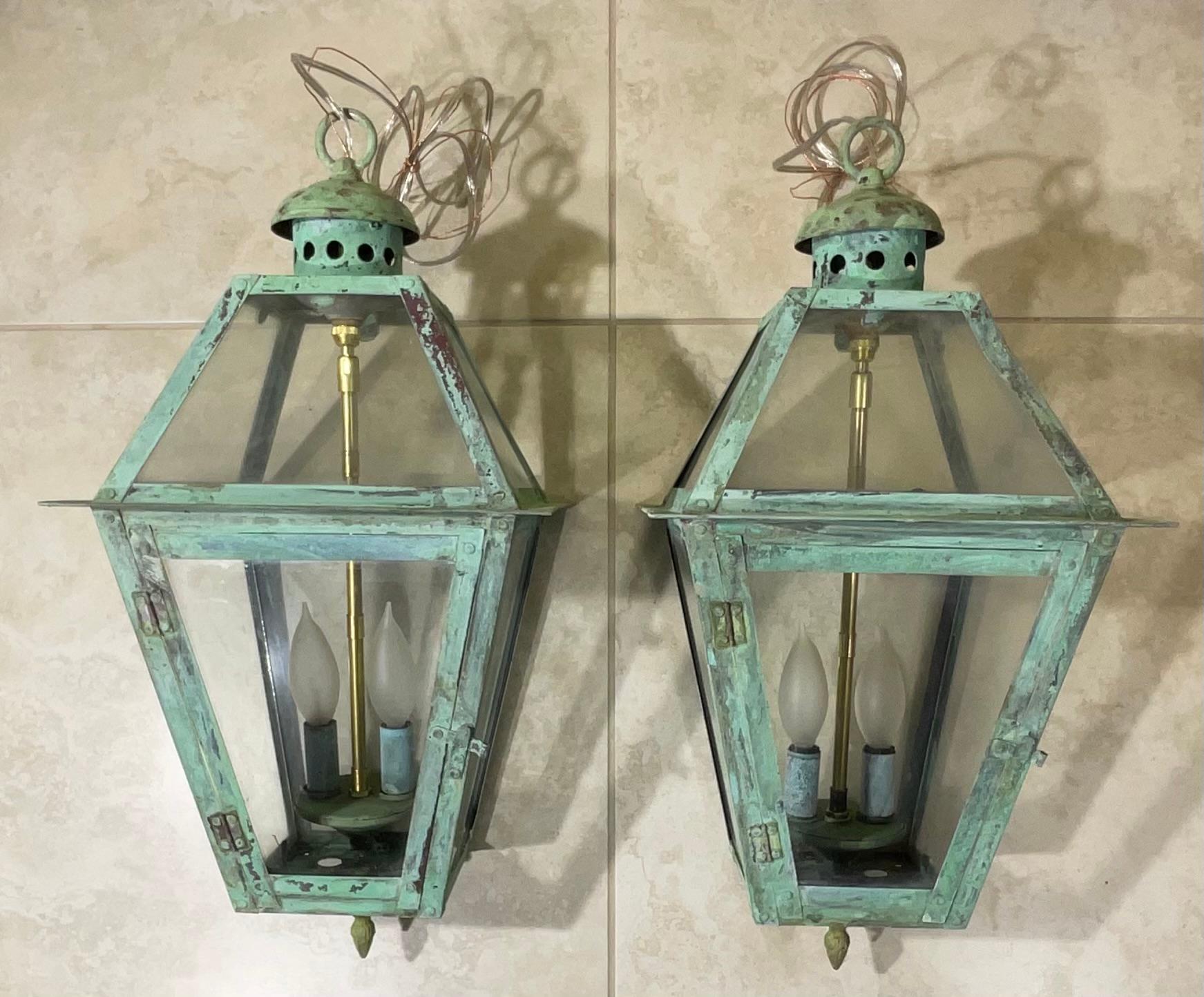 American Pair Of Vintage Hanging copper Lantern