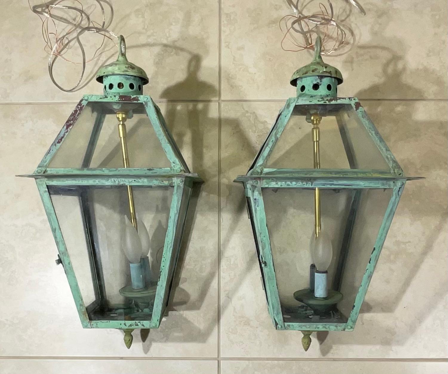 20th Century Pair Of Vintage Hanging copper Lantern