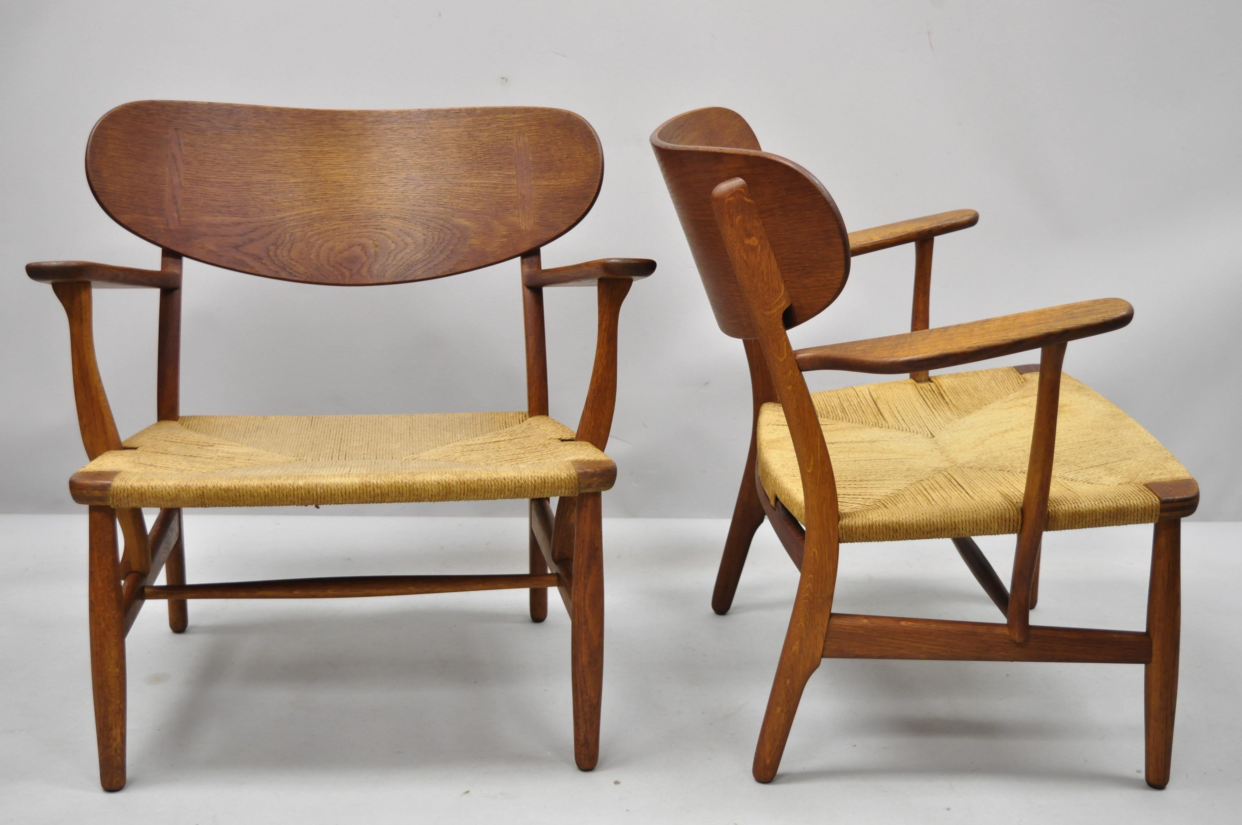 Pair of Vintage Hans Wegner CH22 Carl Hansen & Son Oak Lounge Chairs 3