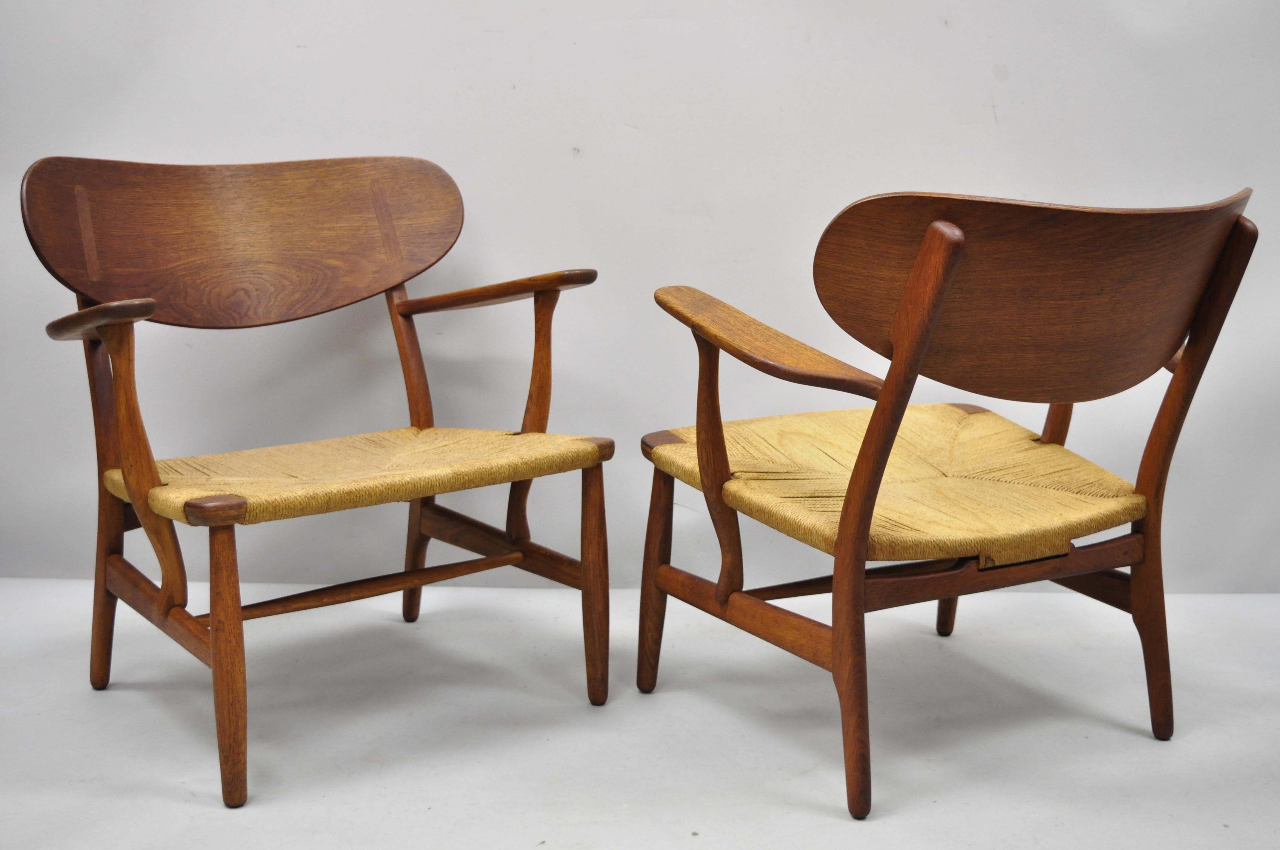 Pair of Vintage Hans Wegner CH22 Carl Hansen & Son Oak Lounge Chairs 5