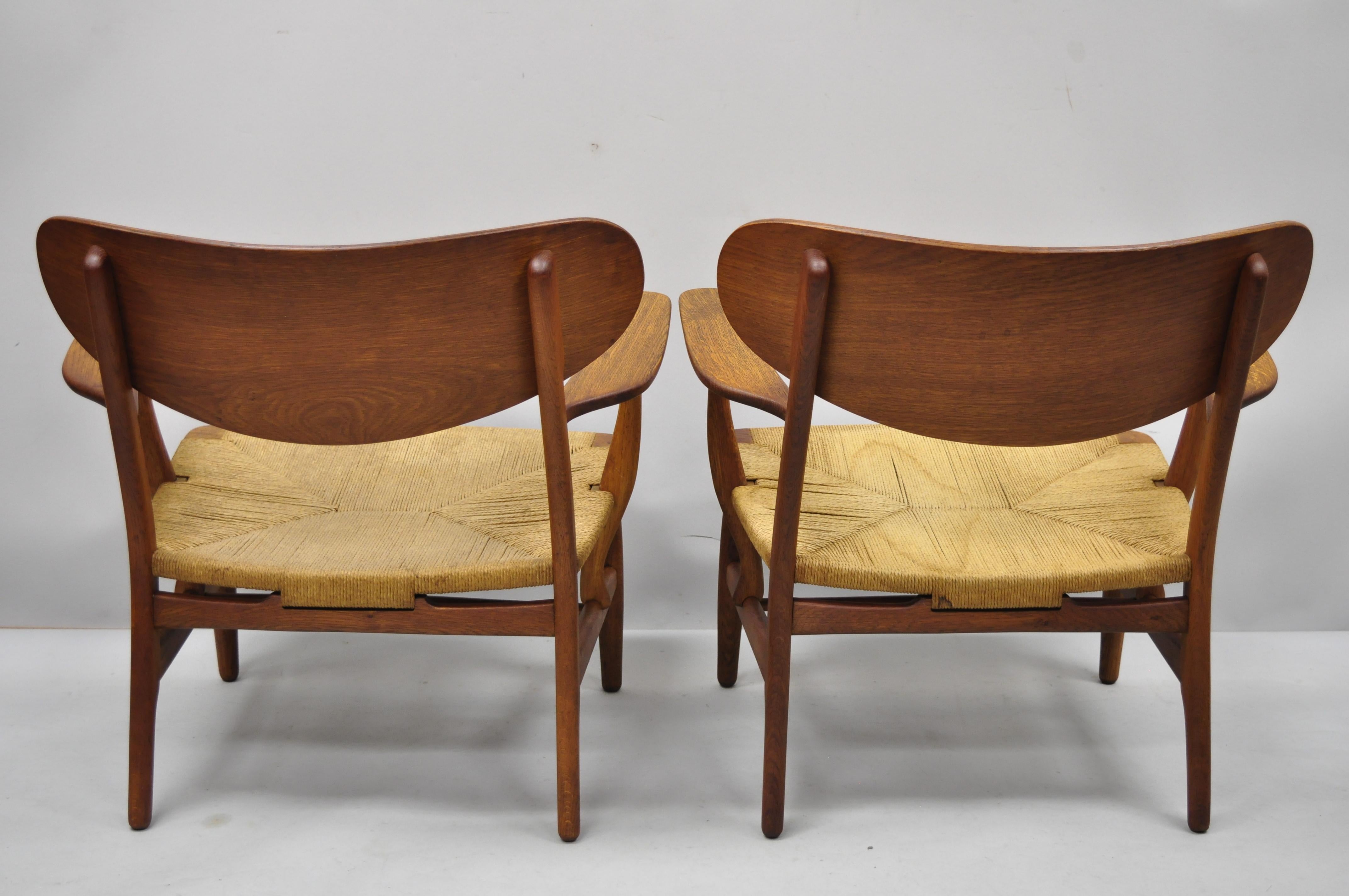 Pair of Vintage Hans Wegner CH22 Carl Hansen & Son Oak Lounge Chairs 2