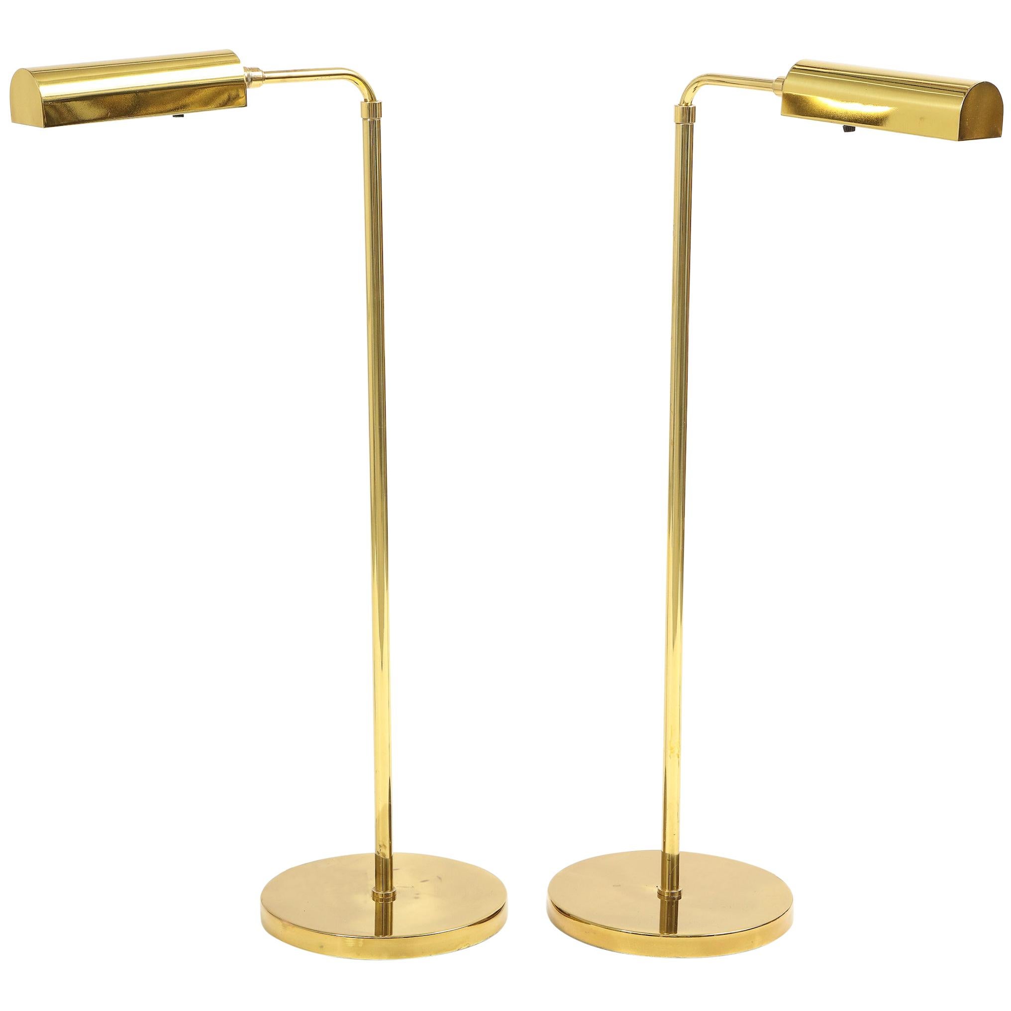 Pair of Vintage Hansen Brass Pharmacy Floor Lamps