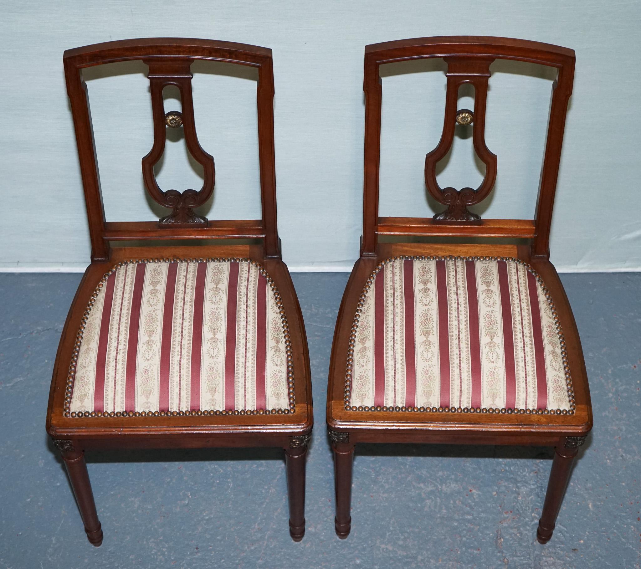 XX secolo COPPIA DI SEDIE DA PRANZO IN LEGNO DURO D'EPOCA CON DETTAGLIO INCISO E SEDUTE IMBOTTITE in vendita