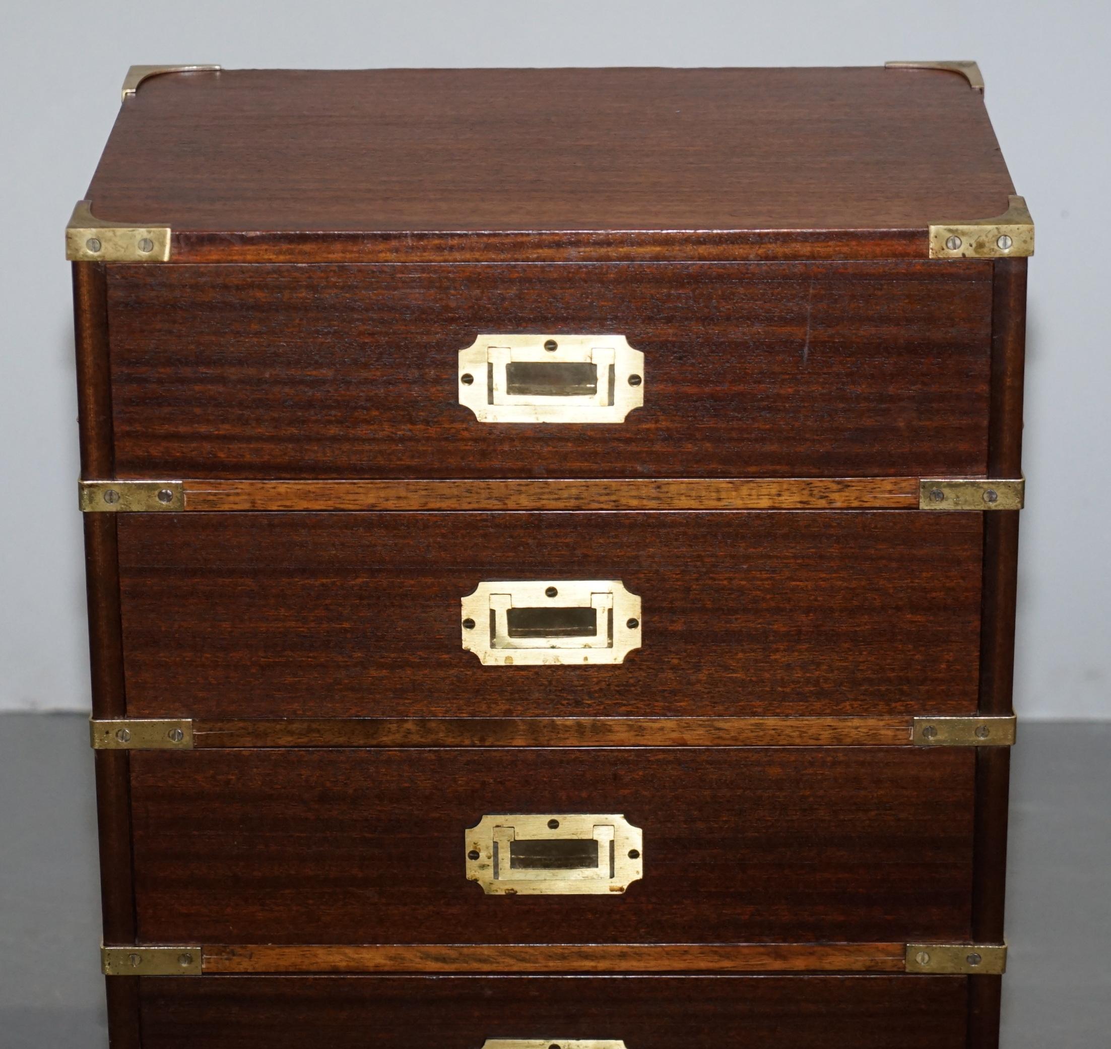 Mahogany Pair of Vintage Harrods Kennedy Military Campaign Side Table Chests of Drawers