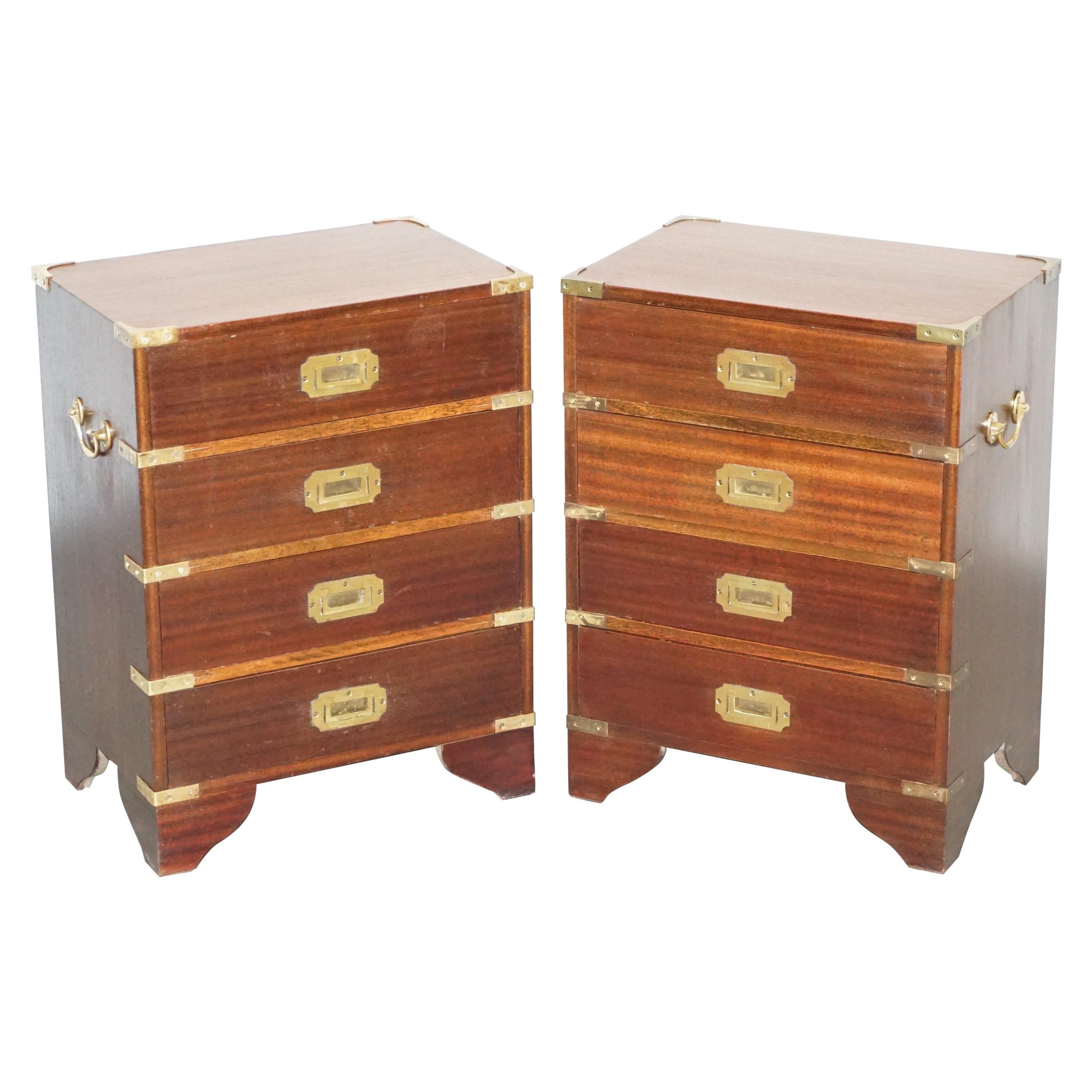 Pair of Vintage Harrods Kennedy Military Campaign Side Table Chests of Drawers