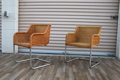 Pair of Vintage Harvey Probber Model D43 Wicker Cantilever Armchairs, 1970s