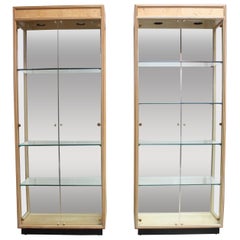 Pair of Vintage Henredon Illuminated Display Cabinets in Olive Burl