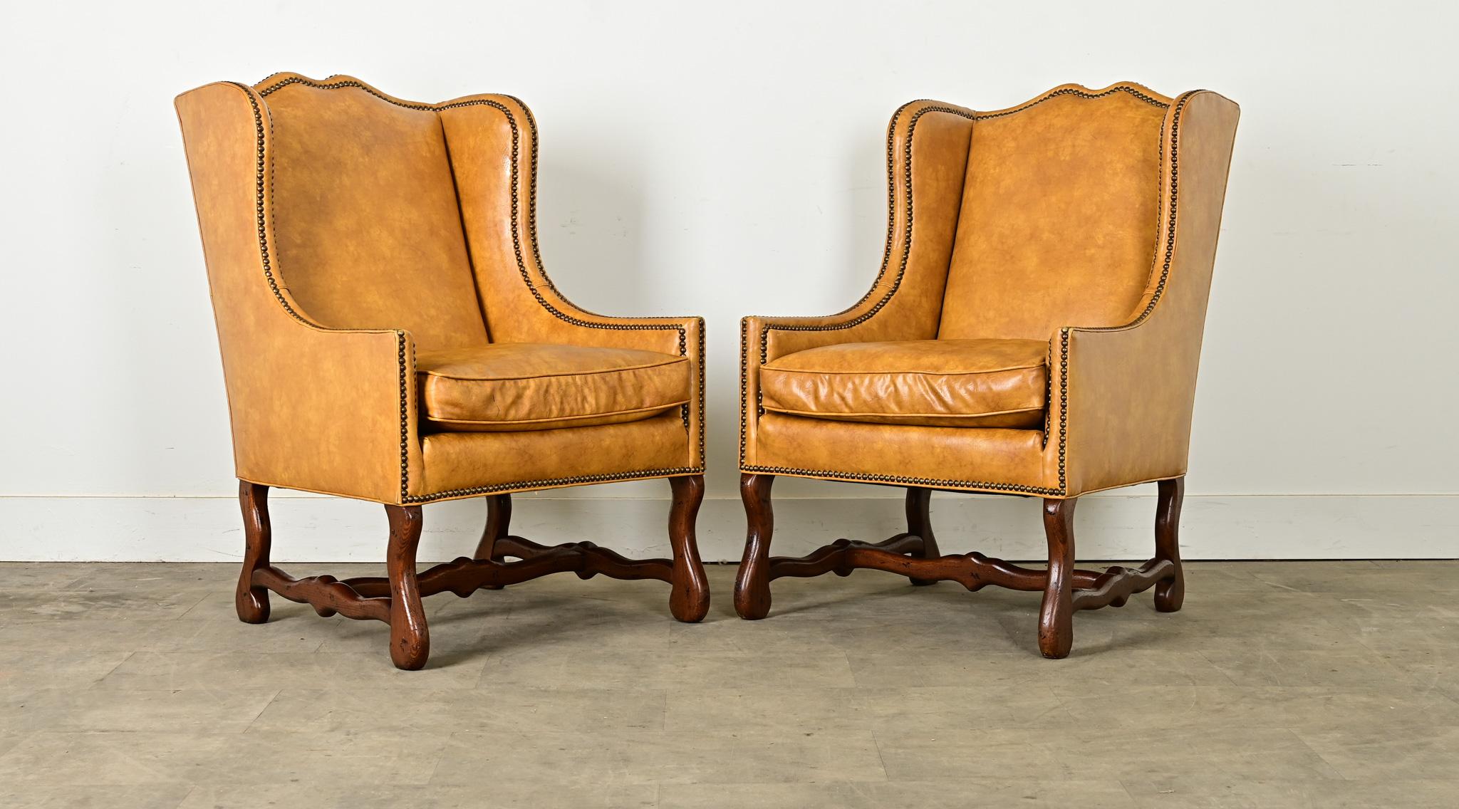 Brass Pair of Vintage Henredon Wingback Bergeres For Sale