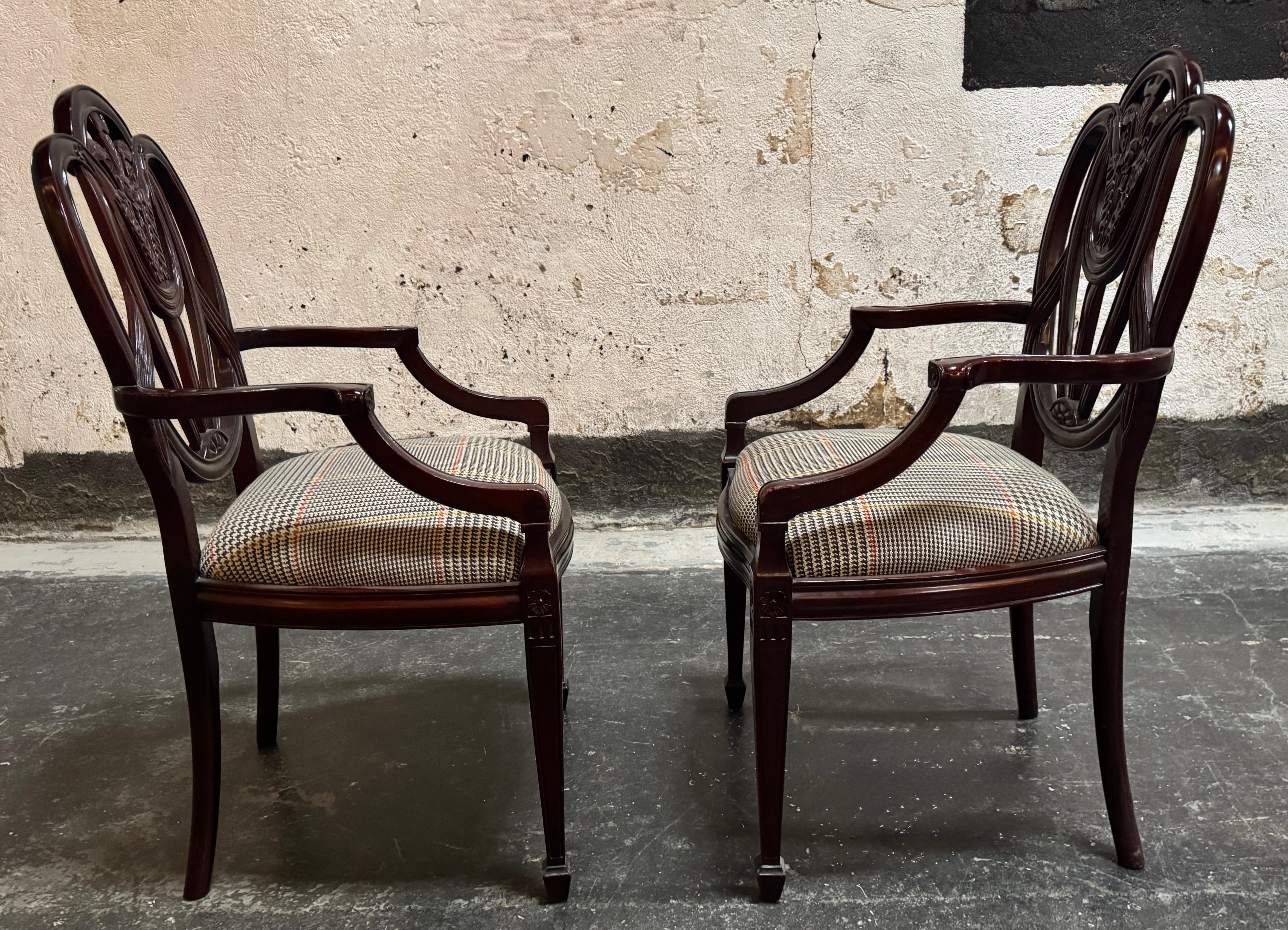 Pair of Vintage Hepplewhite Neoclassical Style Arm Chairs - Fully Restored In Good Condition For Sale In Atlanta, GA