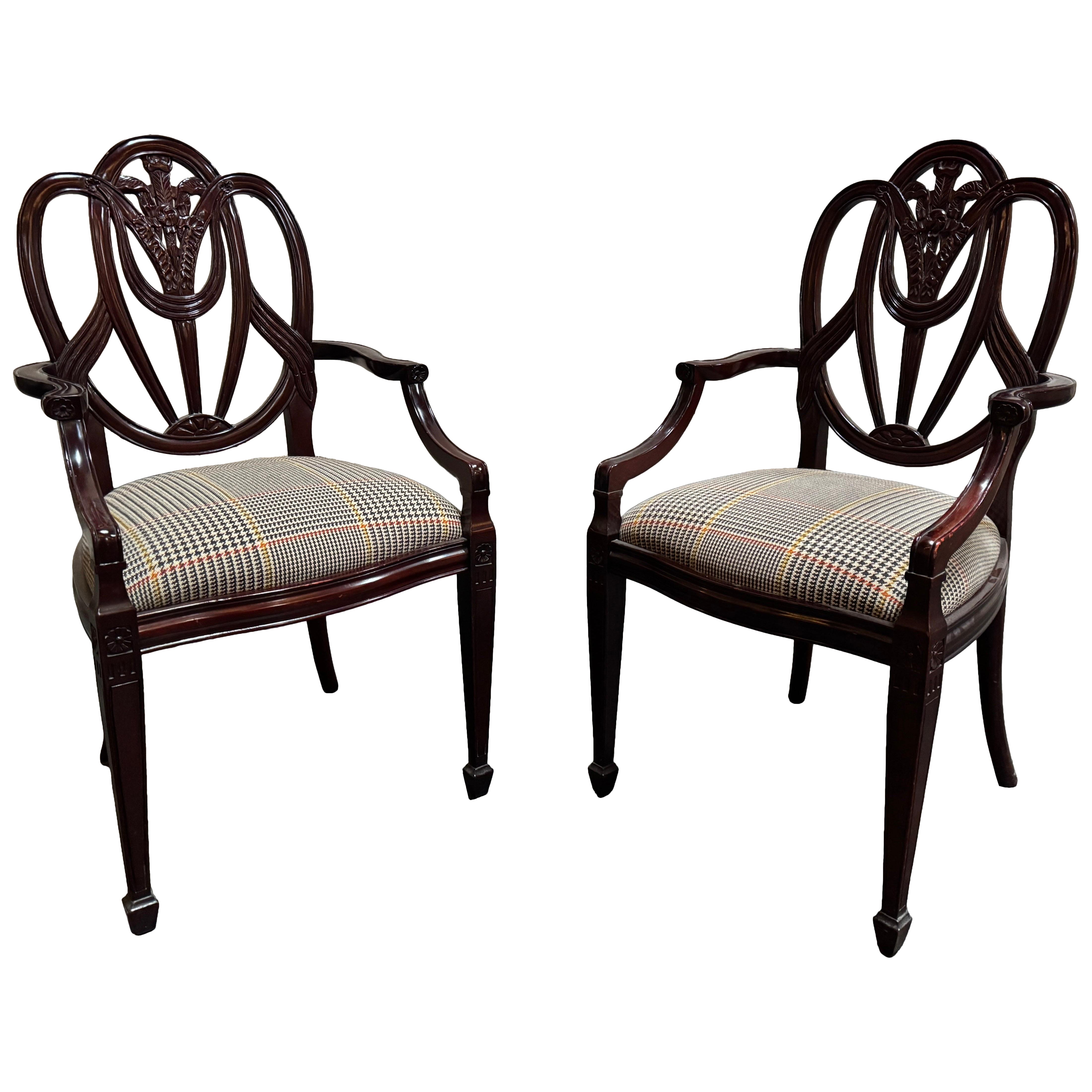 Pair of Vintage Hepplewhite Neoclassical Style Arm Chairs - Fully Restored