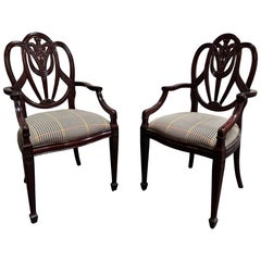 Pair of Vintage Hepplewhite Neoclassical Style Arm Chairs - Fully Restored