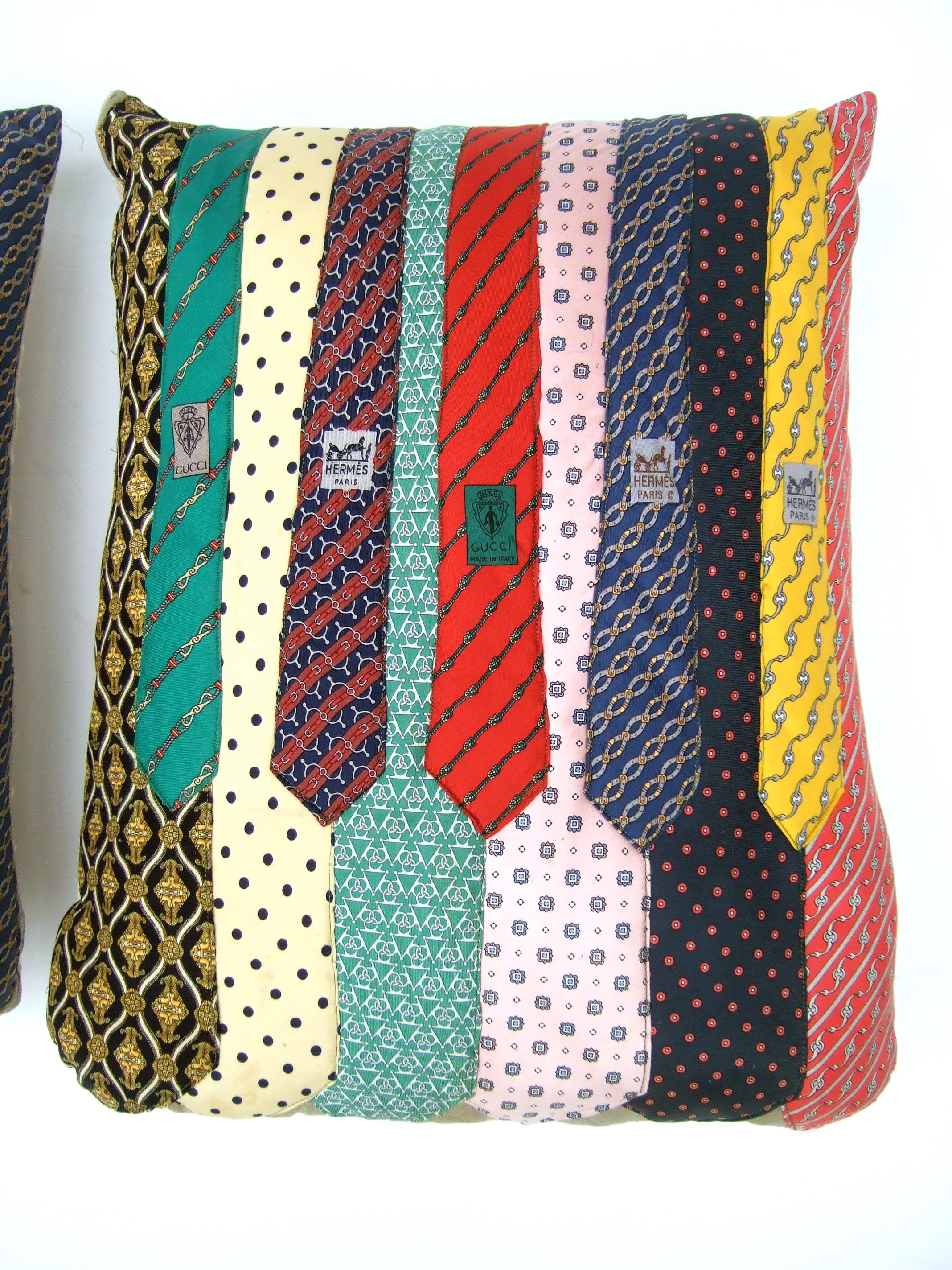Pair of Vintage Hermes & Gucci Silk Necktie Up-cycled Handmade Pillows c 1980s  For Sale 5