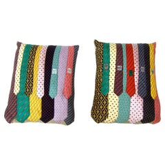 Paire de cravates en soie Hermès & Gucci Up-cycled Handmade Pillows c 1980 