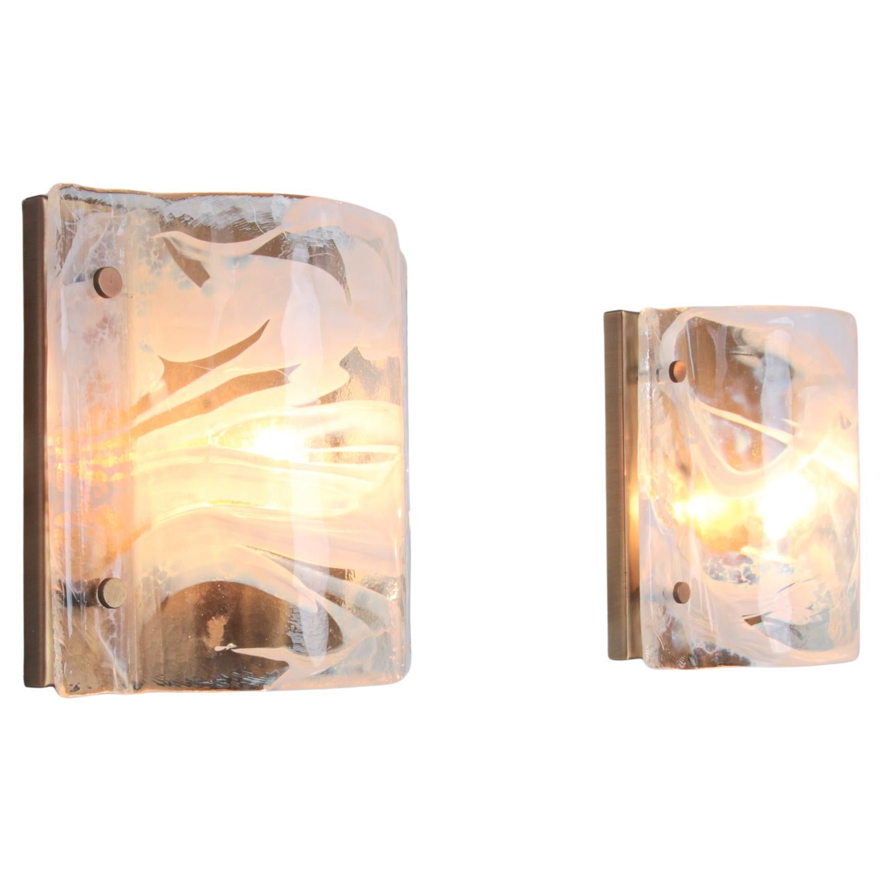 Pair of Vintage Hillebrand Wall Sconces in Murano Glass, Germany 1960s For Sale
