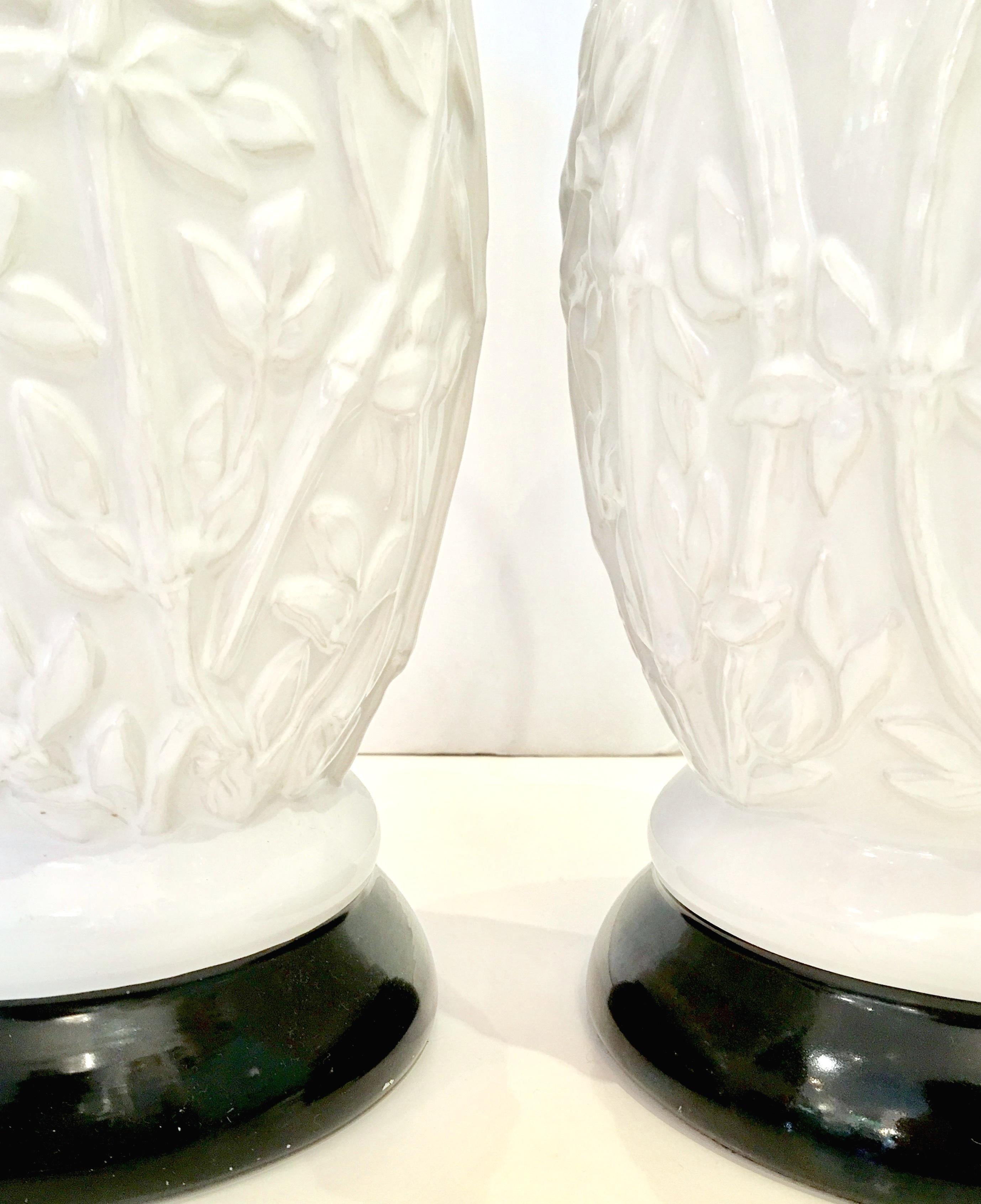 1960'S Hollywood Regency Ceramic Glaze Ginger Jar Faux Bamboo Lamps In Good Condition In West Palm Beach, FL
