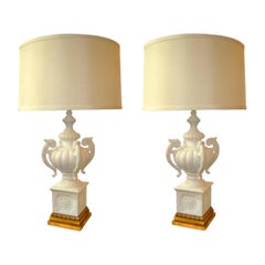 Pair of Vintage Hollywood Regency Italian Plaster Urn Form Table Lamps