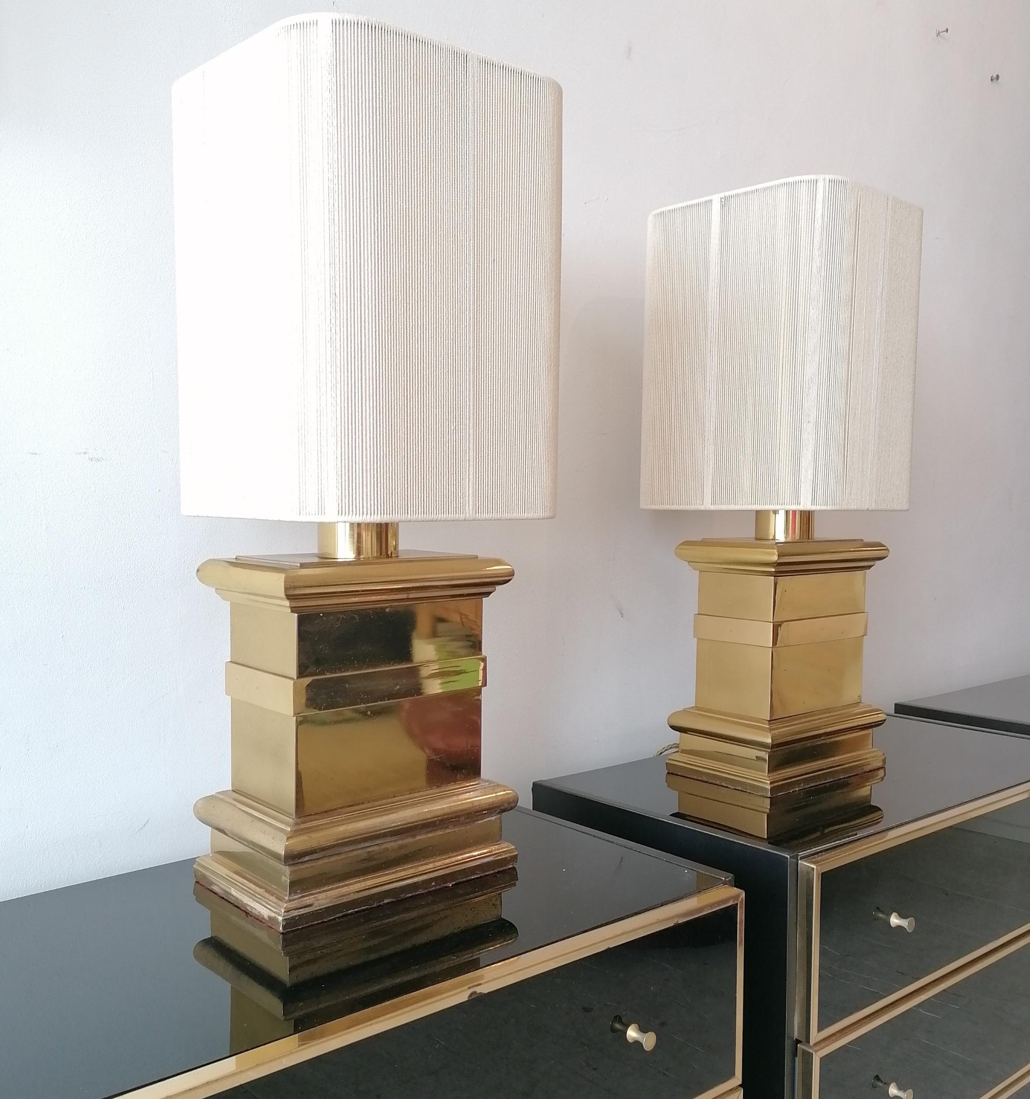 American Pair of  vintage Hollywood Regency James Mont style brass lamps 