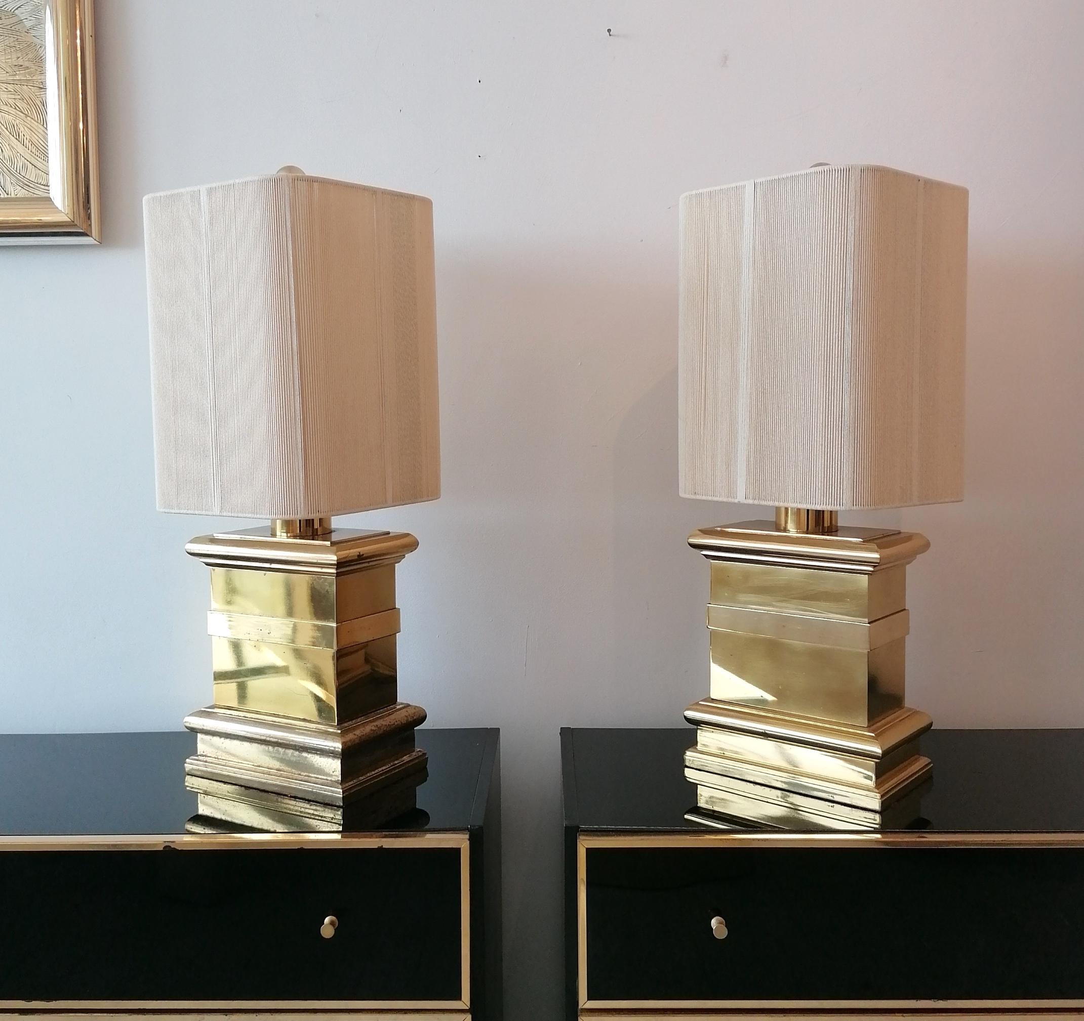 Brass Pair of  vintage Hollywood Regency James Mont style brass lamps 