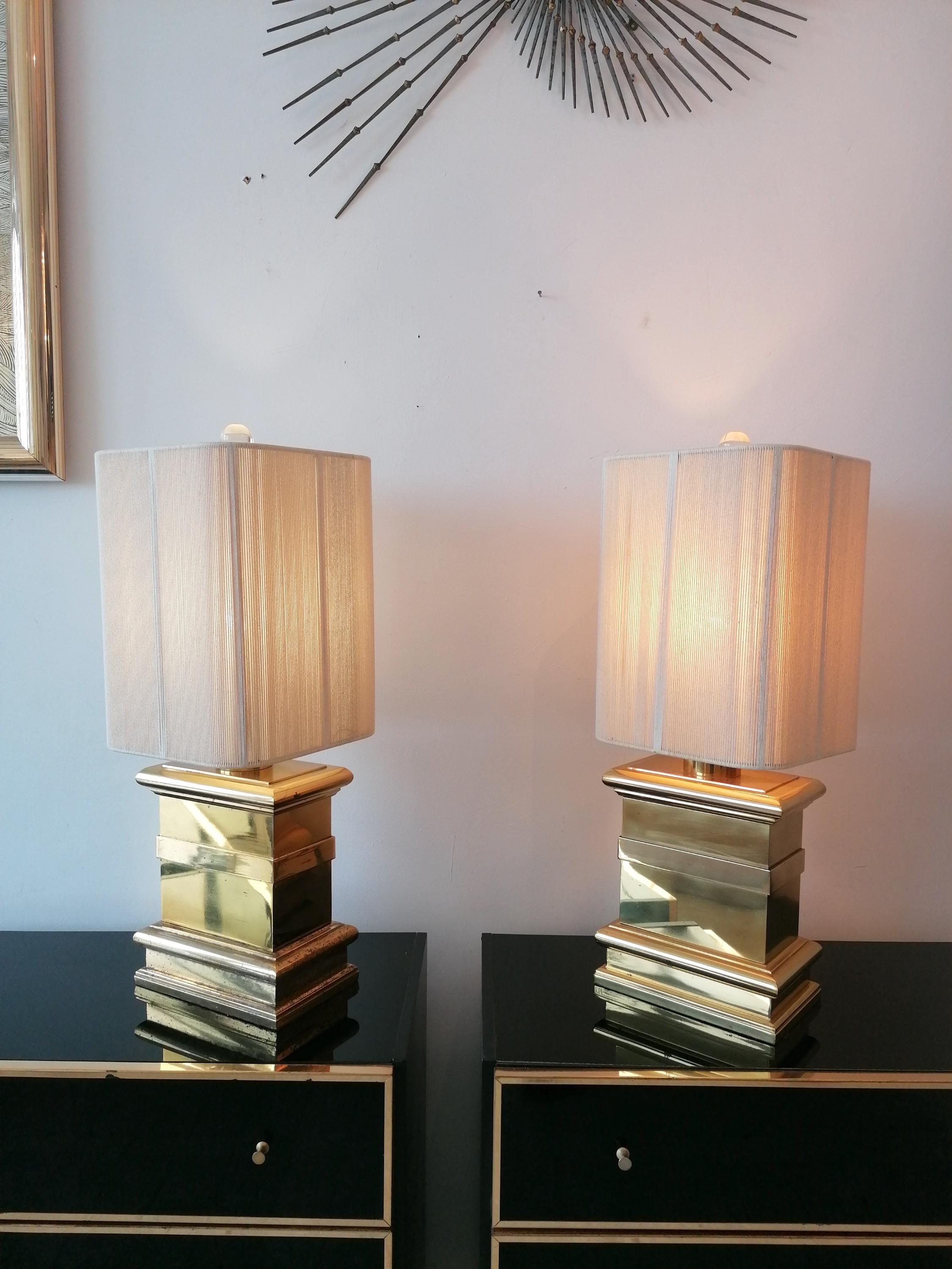 Pair of  vintage Hollywood Regency James Mont style brass lamps  1