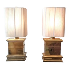 Pair of  vintage Hollywood Regency James Mont style brass lamps