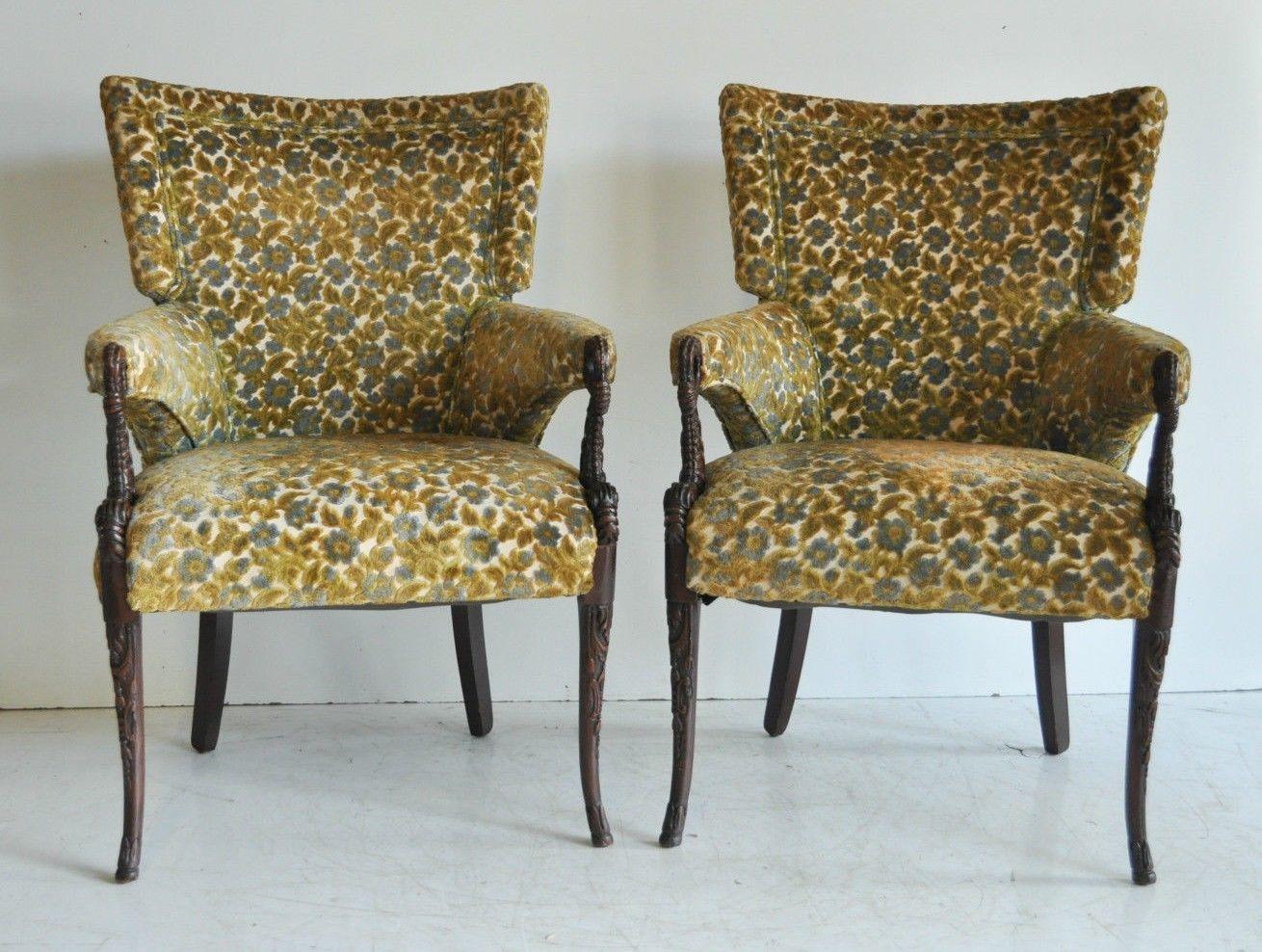 Pair of Vintage Hollywood Regency Mahogany Dolphin Serpent Fire Side Armchairs In Fair Condition In Philadelphia, PA