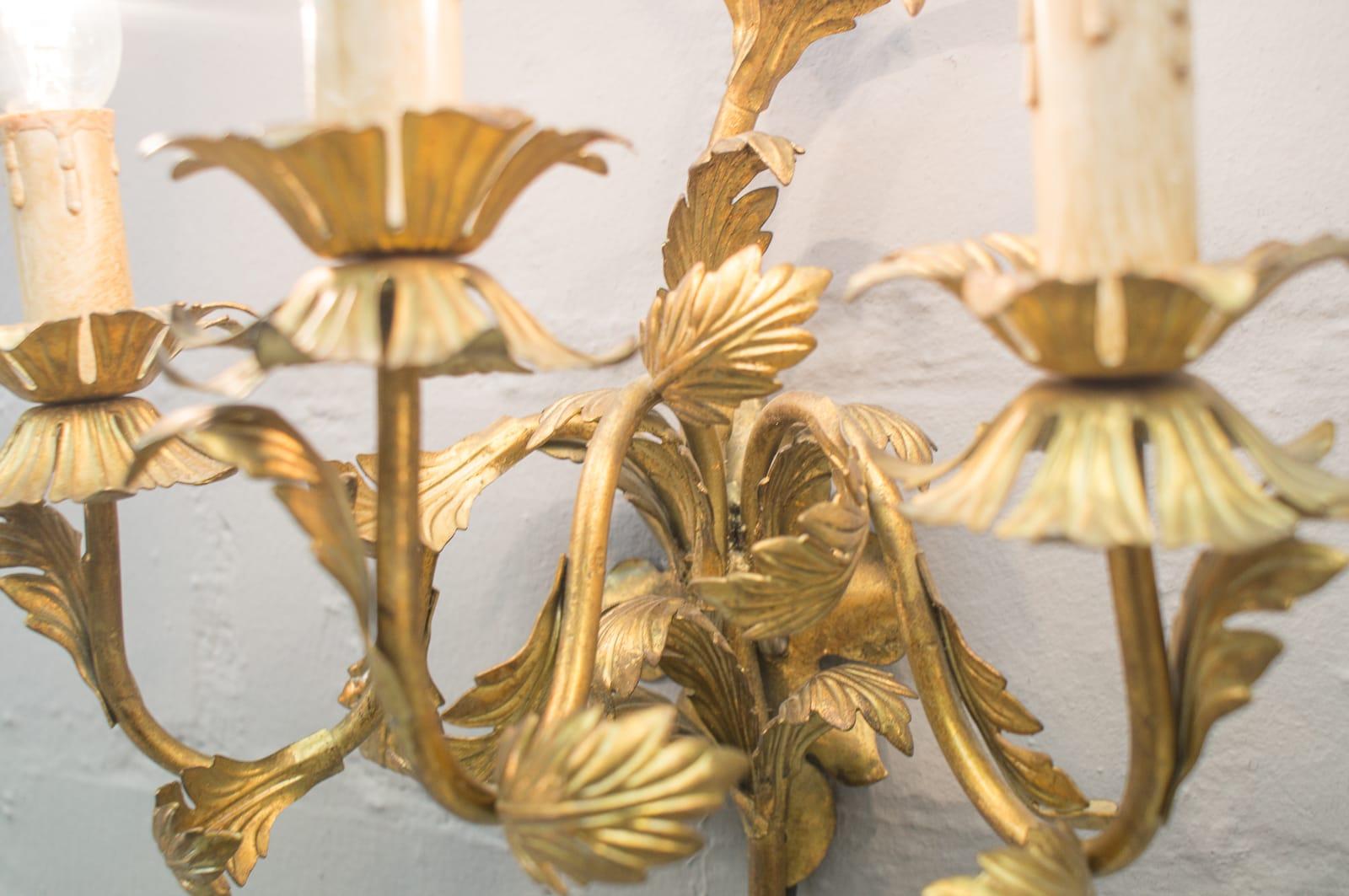Pair of Vintage Hollywood Regency Massive Brass Wall Lights, Italy, 1960s For Sale 6