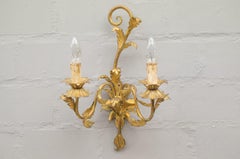 Pair of Vintage Hollywood Regency Massive Brass Wall Lights, Italy, 1960s