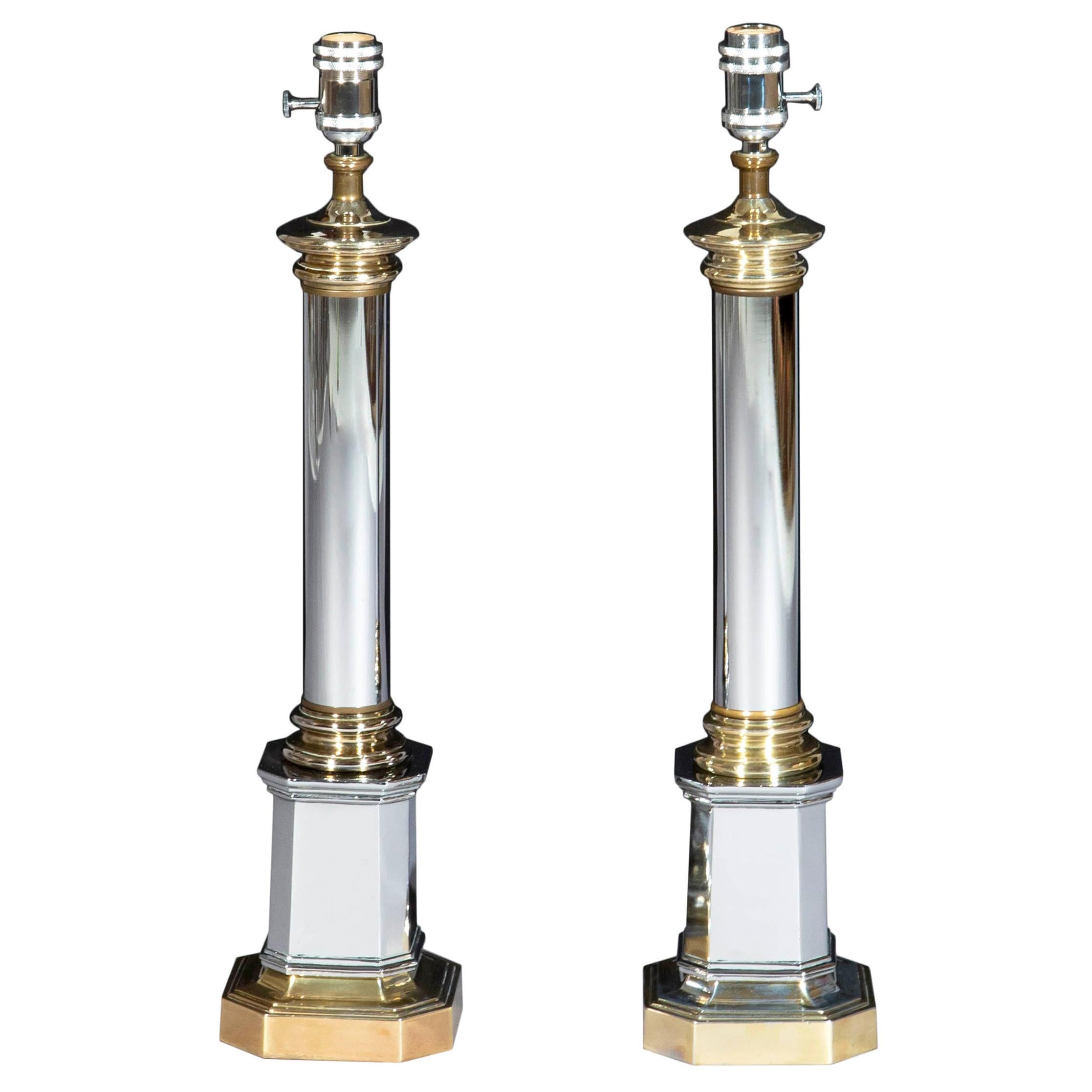 Pair of Art Deco Style Polished Chrome Table Lamps For Sale 2