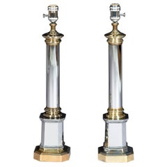 Pair of Vintage Hollywood Regency Polished Chrome Table Lamps, Mid-20th Century