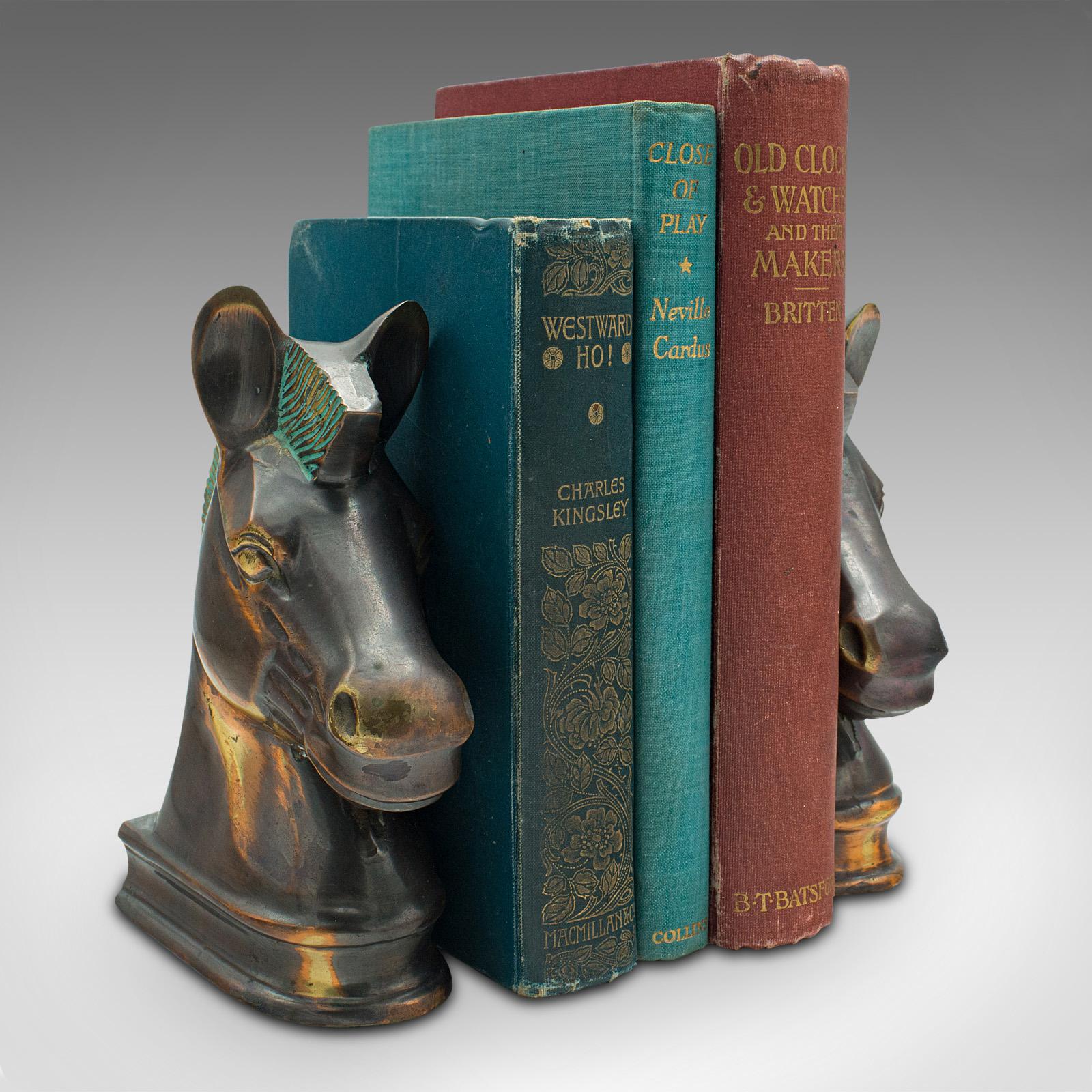 Pair of Vintage Horse Bust Bookends, English, Cast Brass, Decorative, Novel Rest For Sale 4