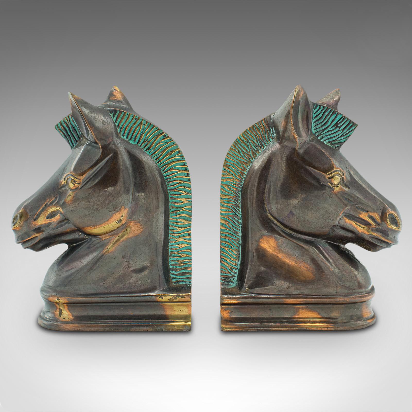 Pair of Vintage Horse Bust Bookends, English, Cast Brass, Decorative, Novel Rest In Good Condition For Sale In Hele, Devon, GB