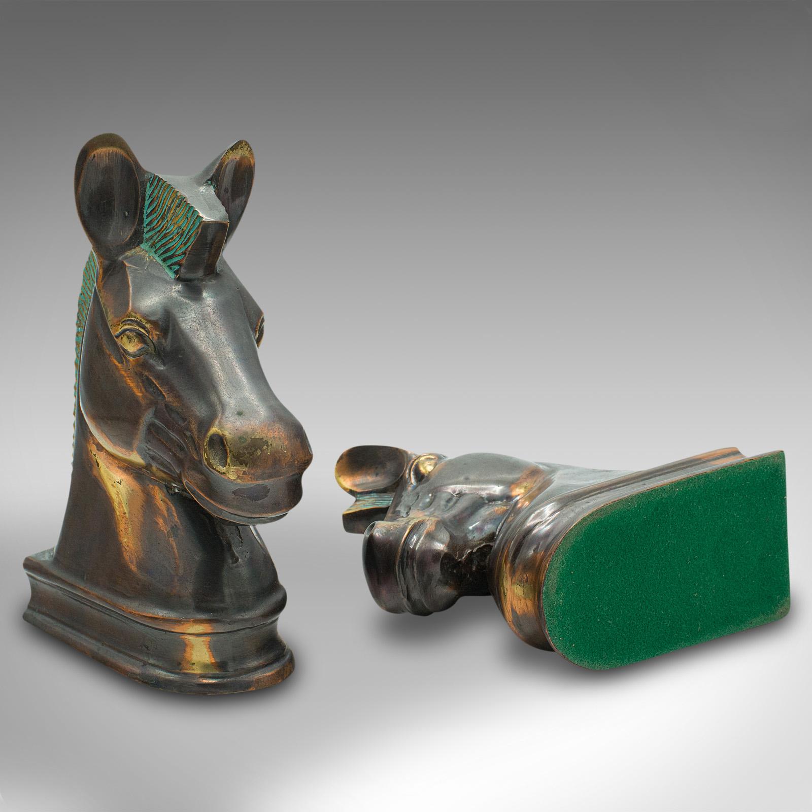 Pair of Vintage Horse Bust Bookends, English, Cast Brass, Decorative, Novel Rest For Sale 3