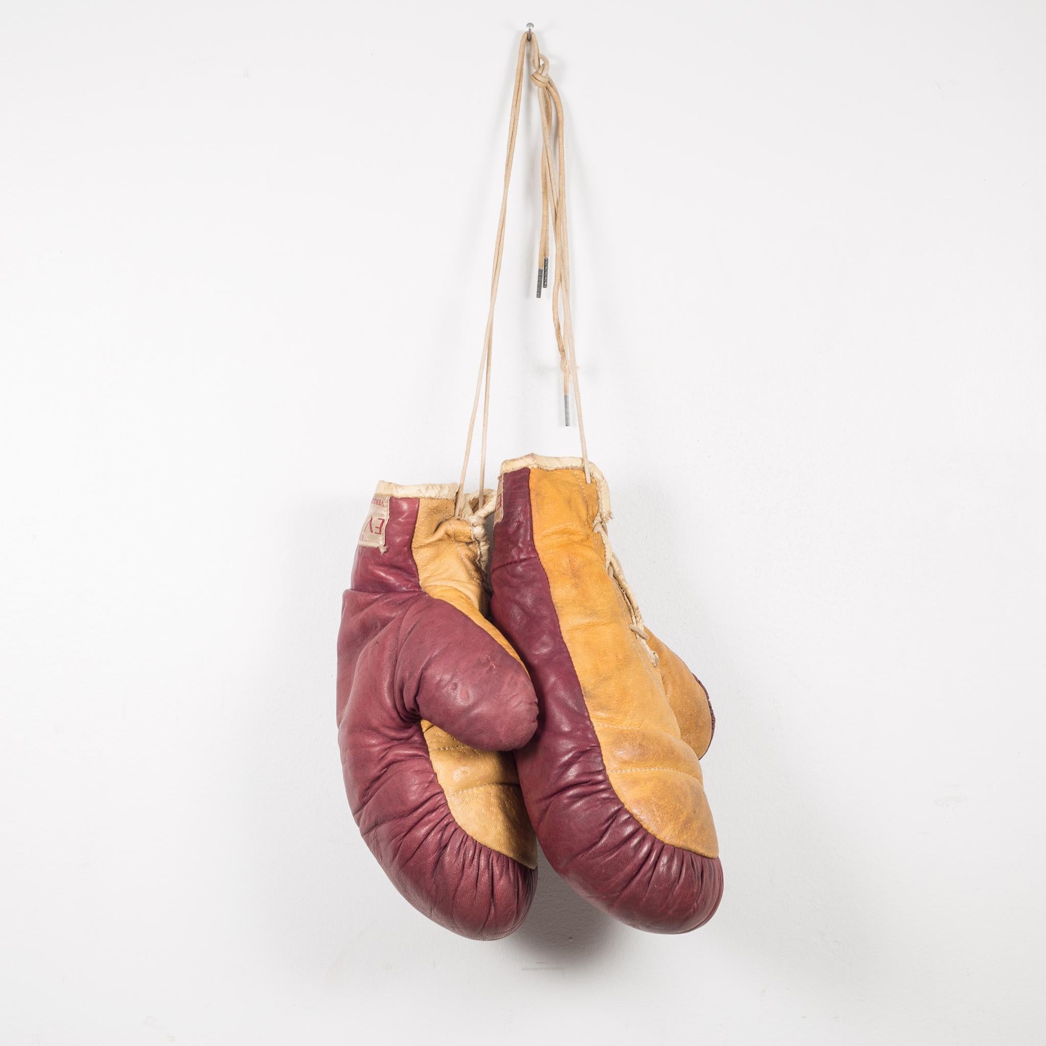 Industrial Pair of Vintage Horse Hair and Leather Boxing Gloves, circa 1940