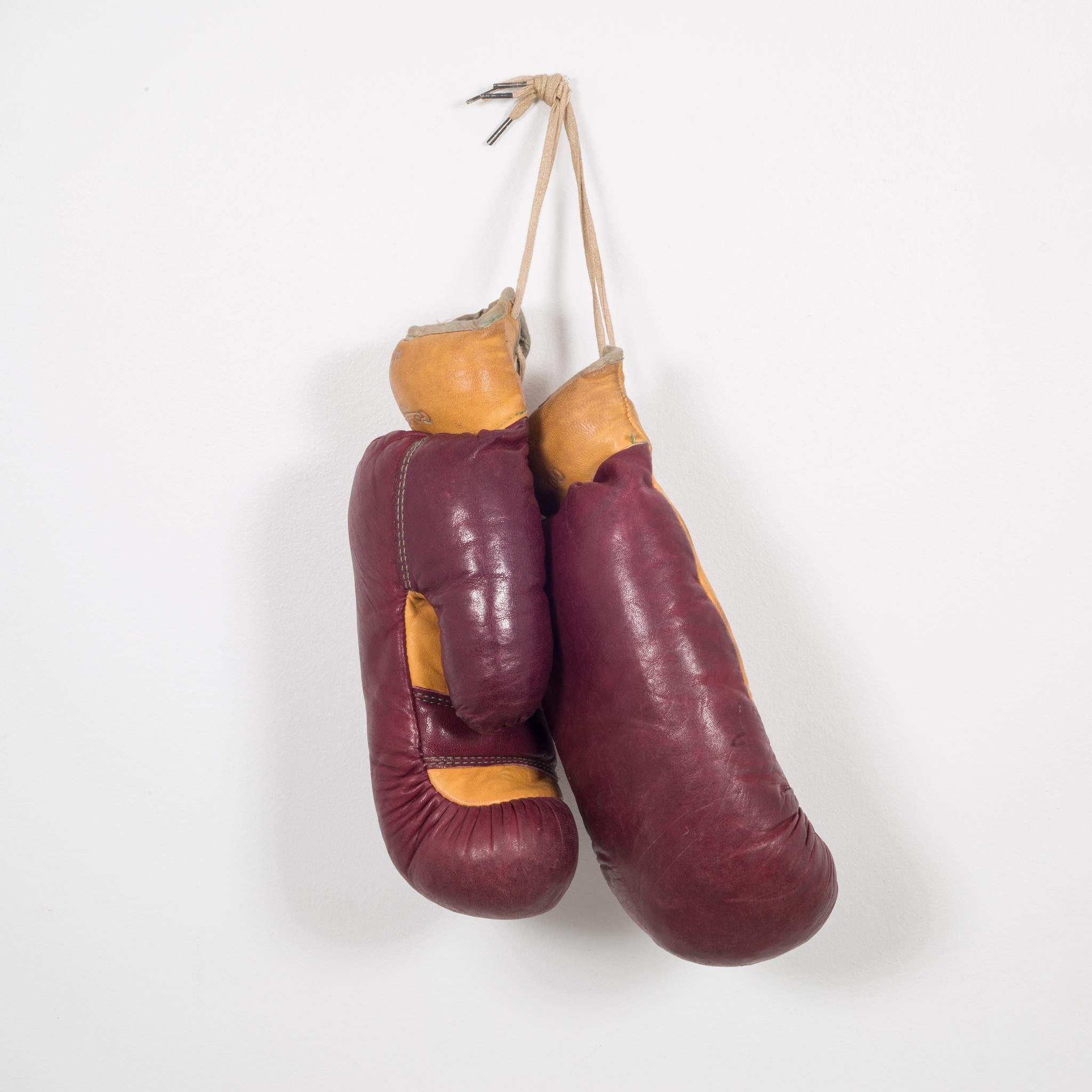 Industrial Pair of Vintage Horse Hair and Leather Boxing Gloves, circa 1930-1940