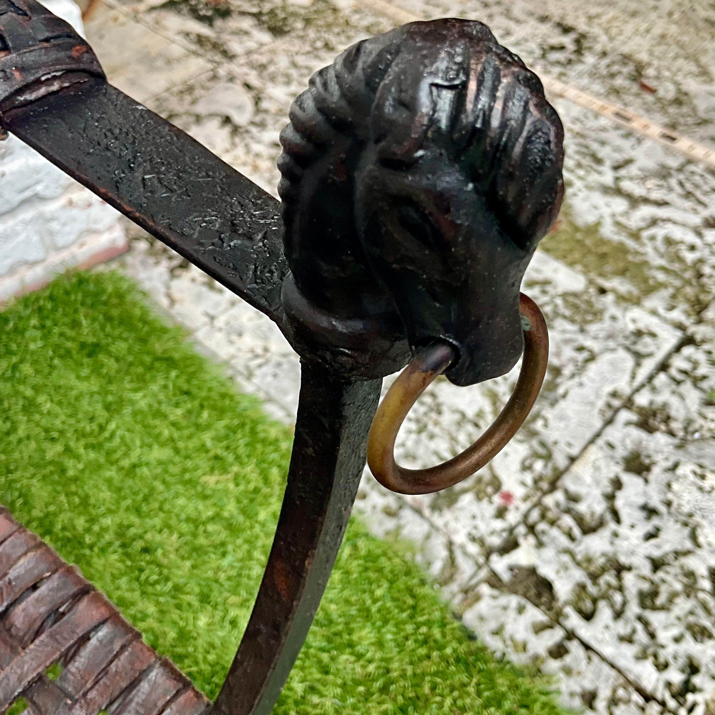 20ième siècle Pair of Vintage Horse Head Iron and Leather Strap Chairs, MCM (Two Pairs Avail en vente