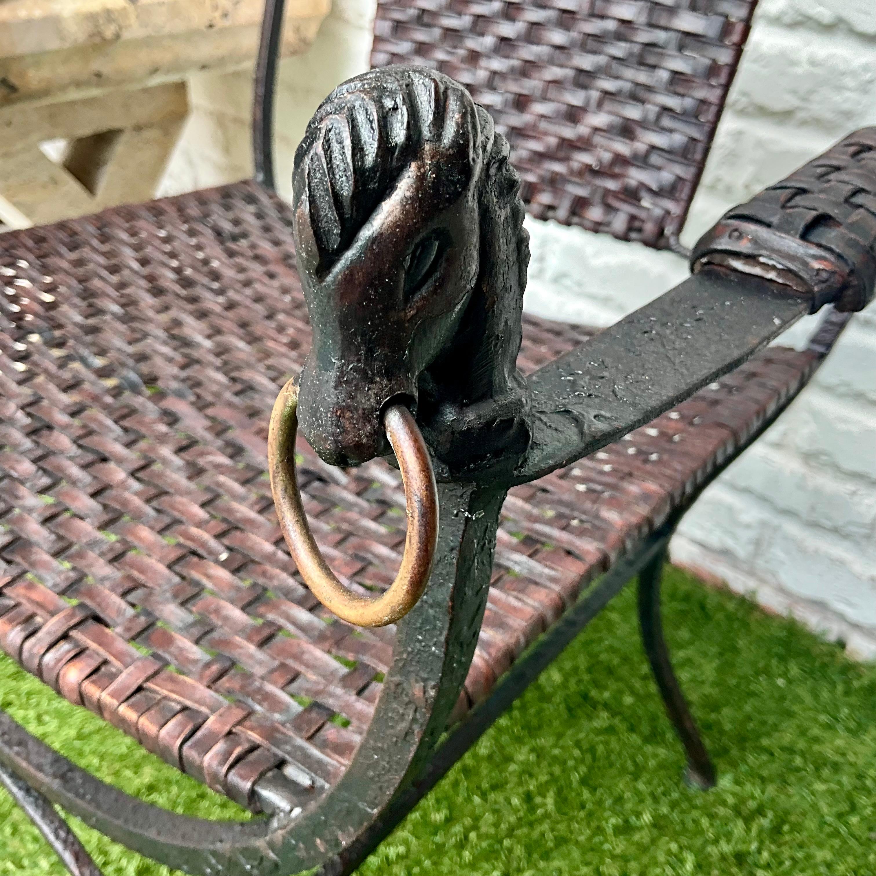 Cuir Pair of Vintage Horse Head Iron and Leather Strap Chairs, MCM (Two Pairs Avail en vente