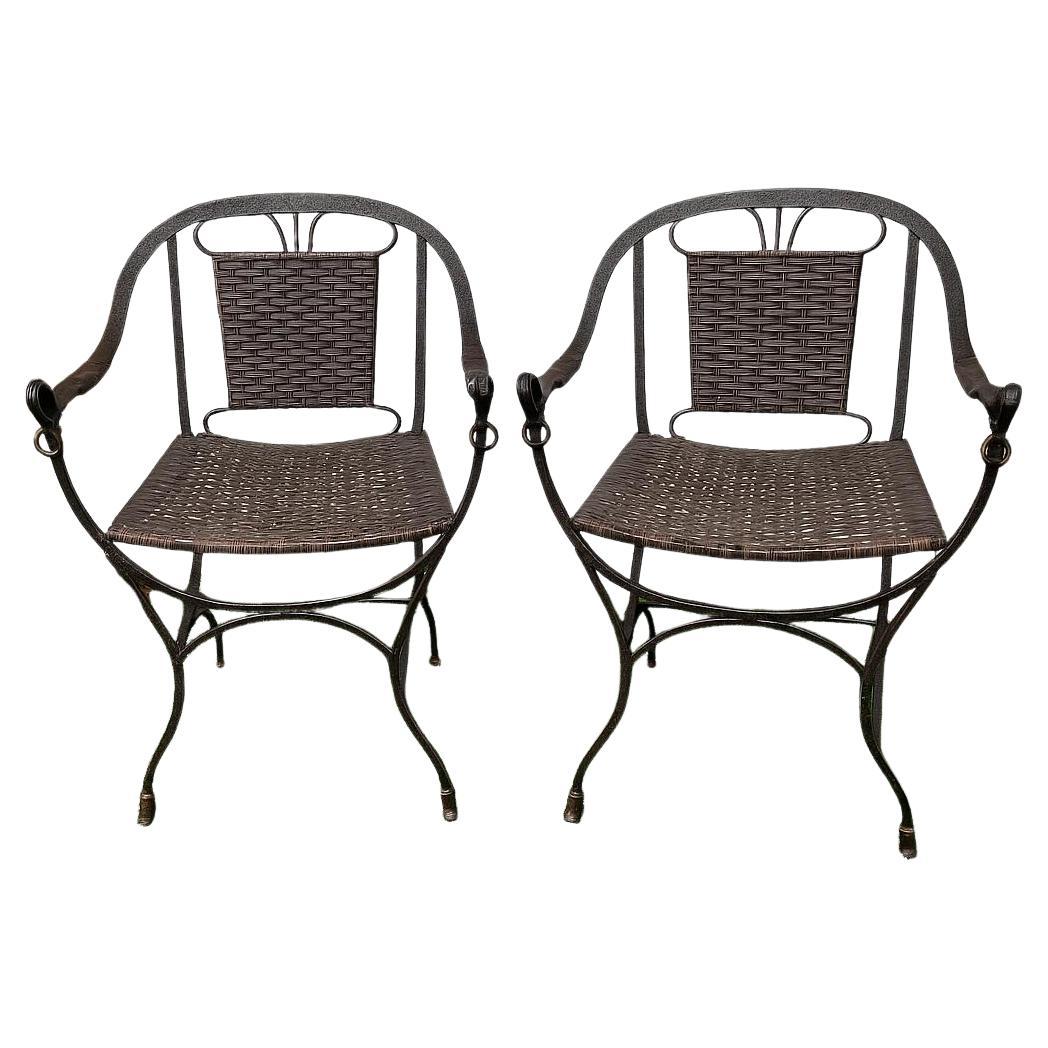 Pair of Vintage Horse Head Iron and Leather Strap Chairs, MCM (Two Pairs Avail en vente
