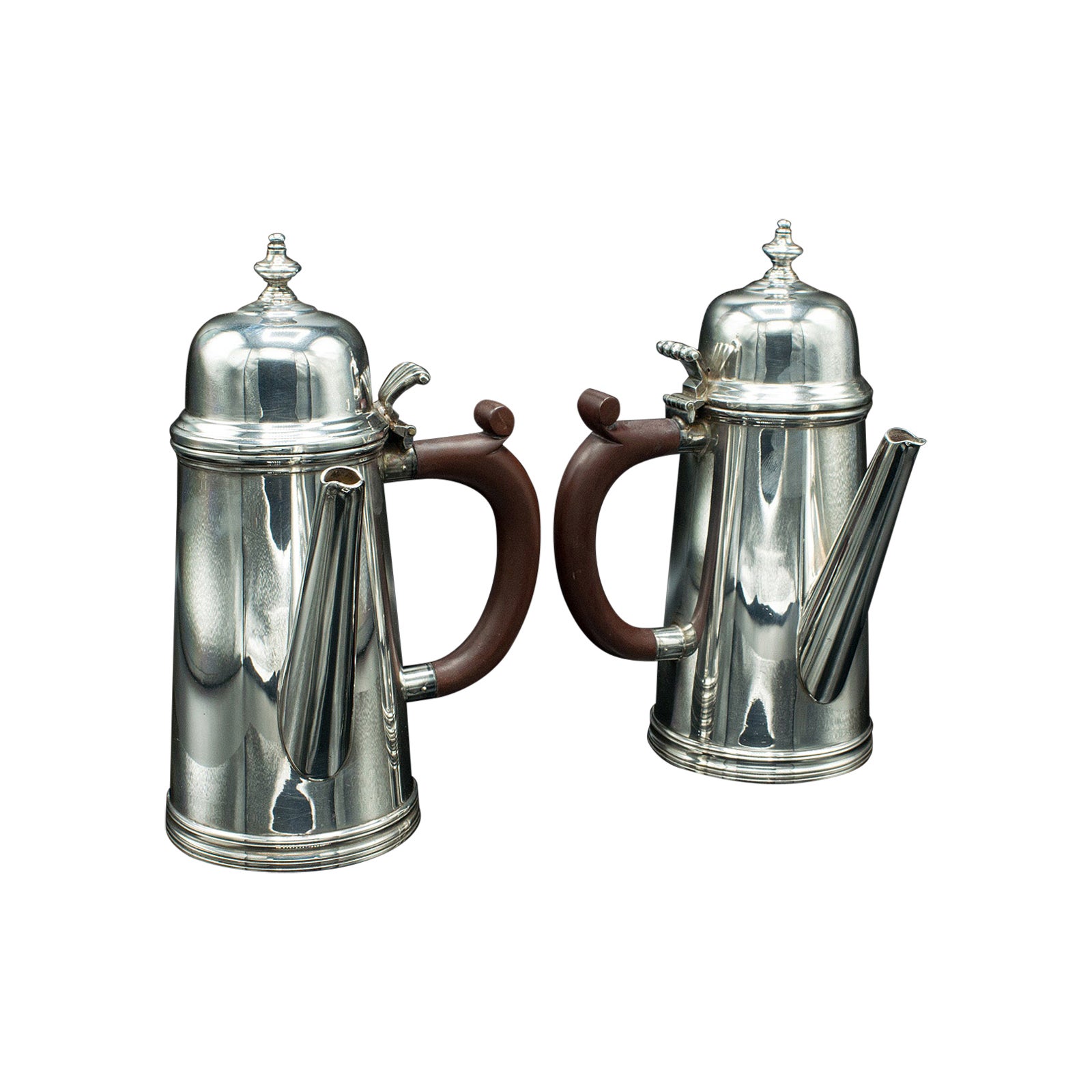 Paire de pichets à chocolat chaud vintage, anglais, plaqué argent, service à café