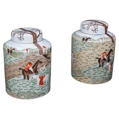Pair of Vintage Huntsman Biscuit Barrels, Oriental, Ceramic, Kitchen Storage Jar
