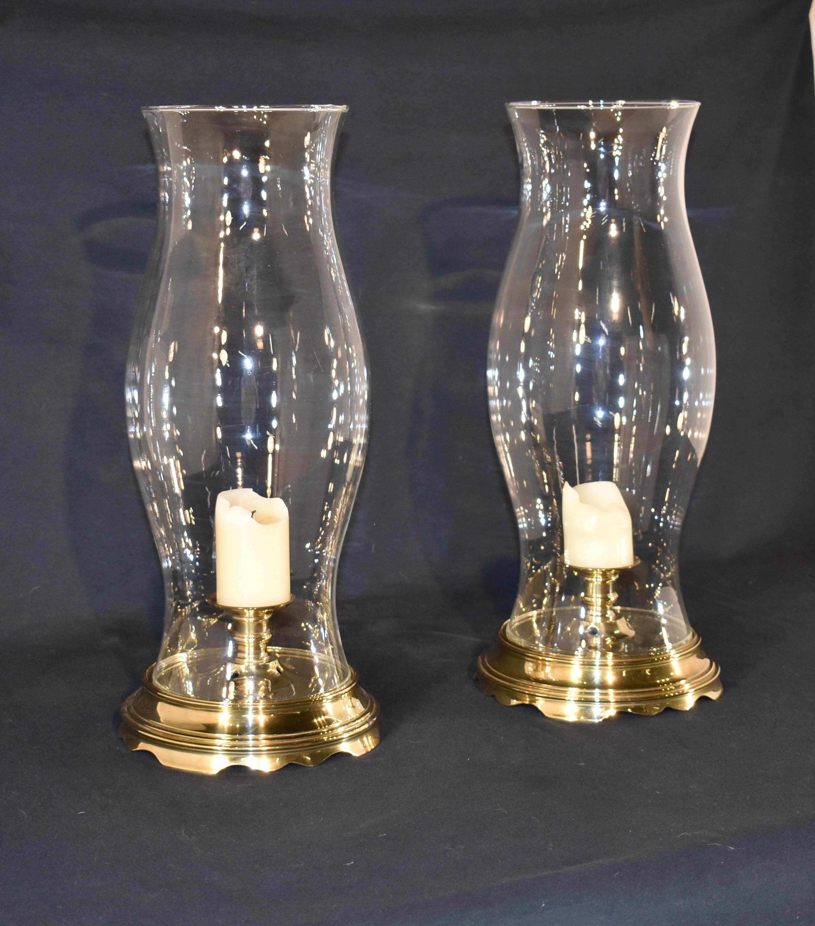 American Pair of Vintage Glass Hurricane Lamps