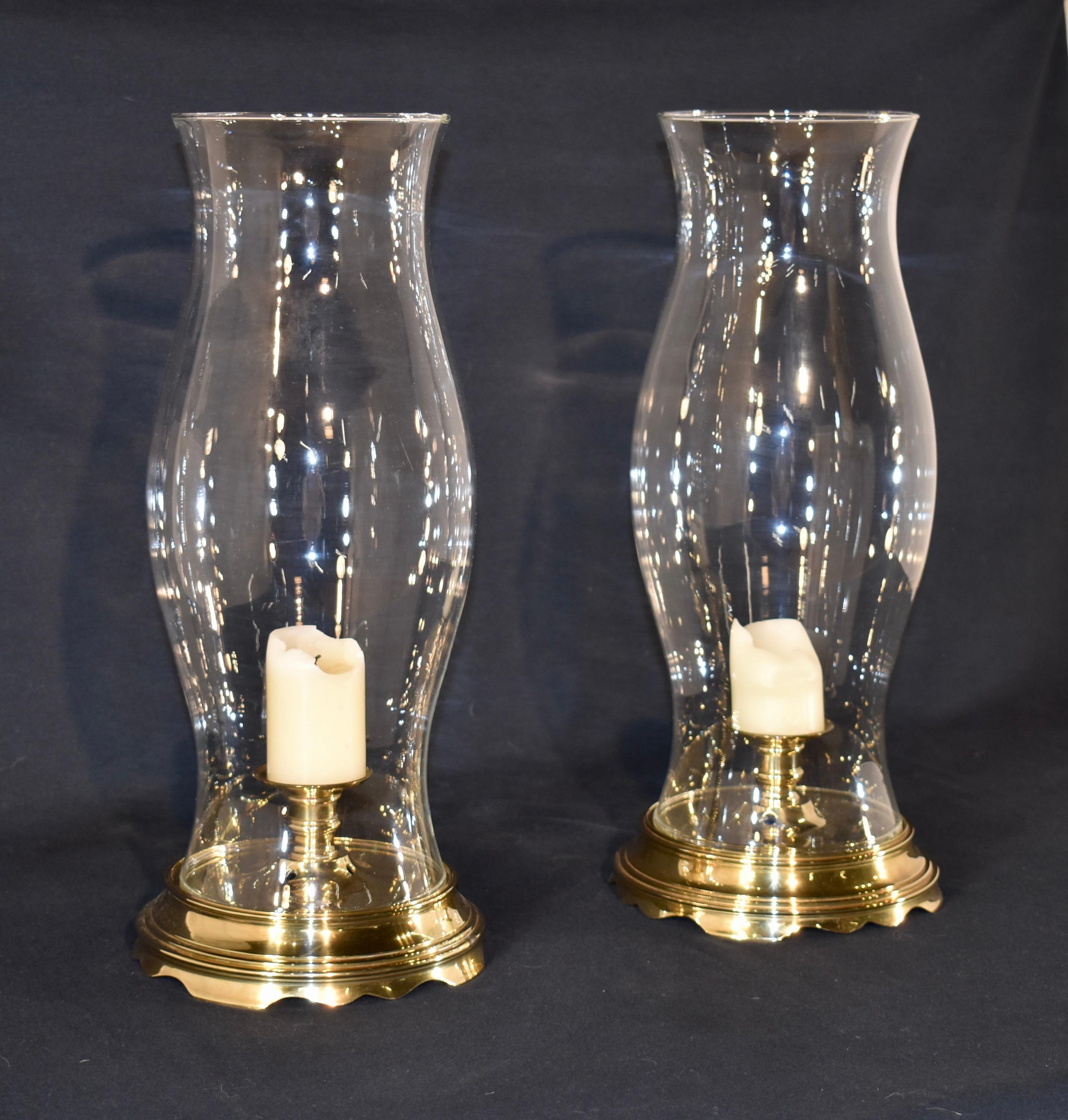 Pair of Vintage Glass Hurricane Lamps In Good Condition In High Point, NC