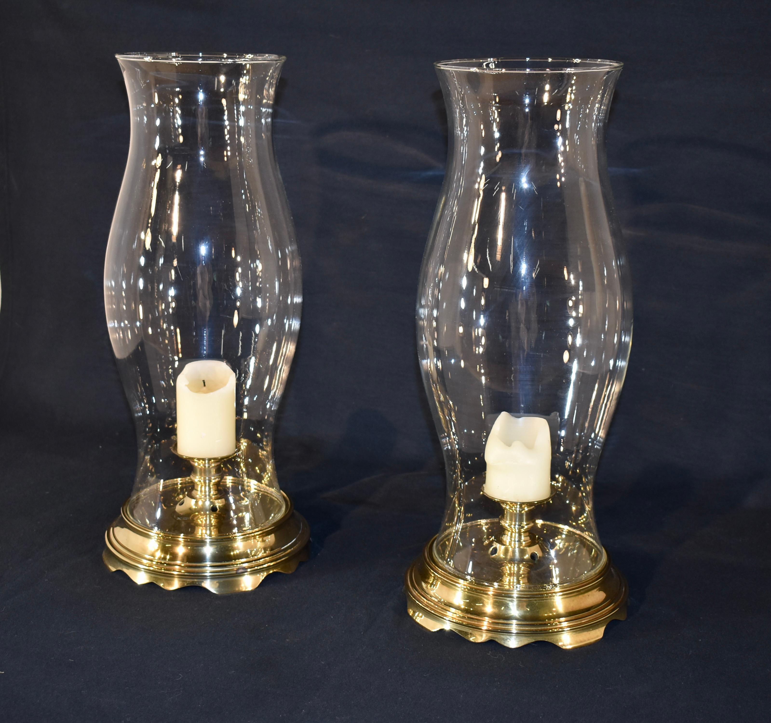 Late 20th Century Pair of Vintage Glass Hurricane Lamps