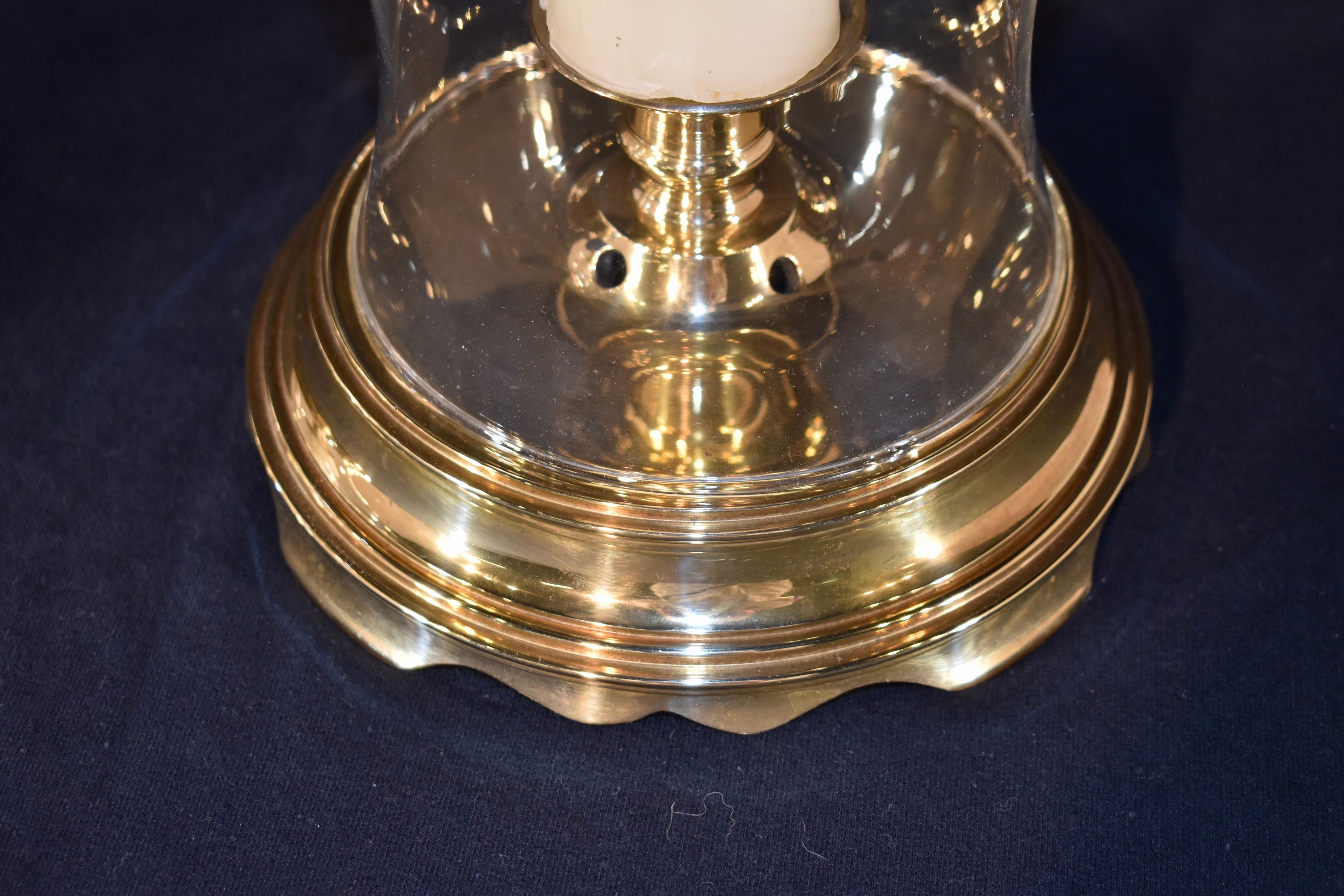 Brass Pair of Vintage Glass Hurricane Lamps