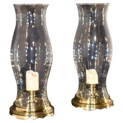 Pair of Vintage Glass Hurricane Lamps