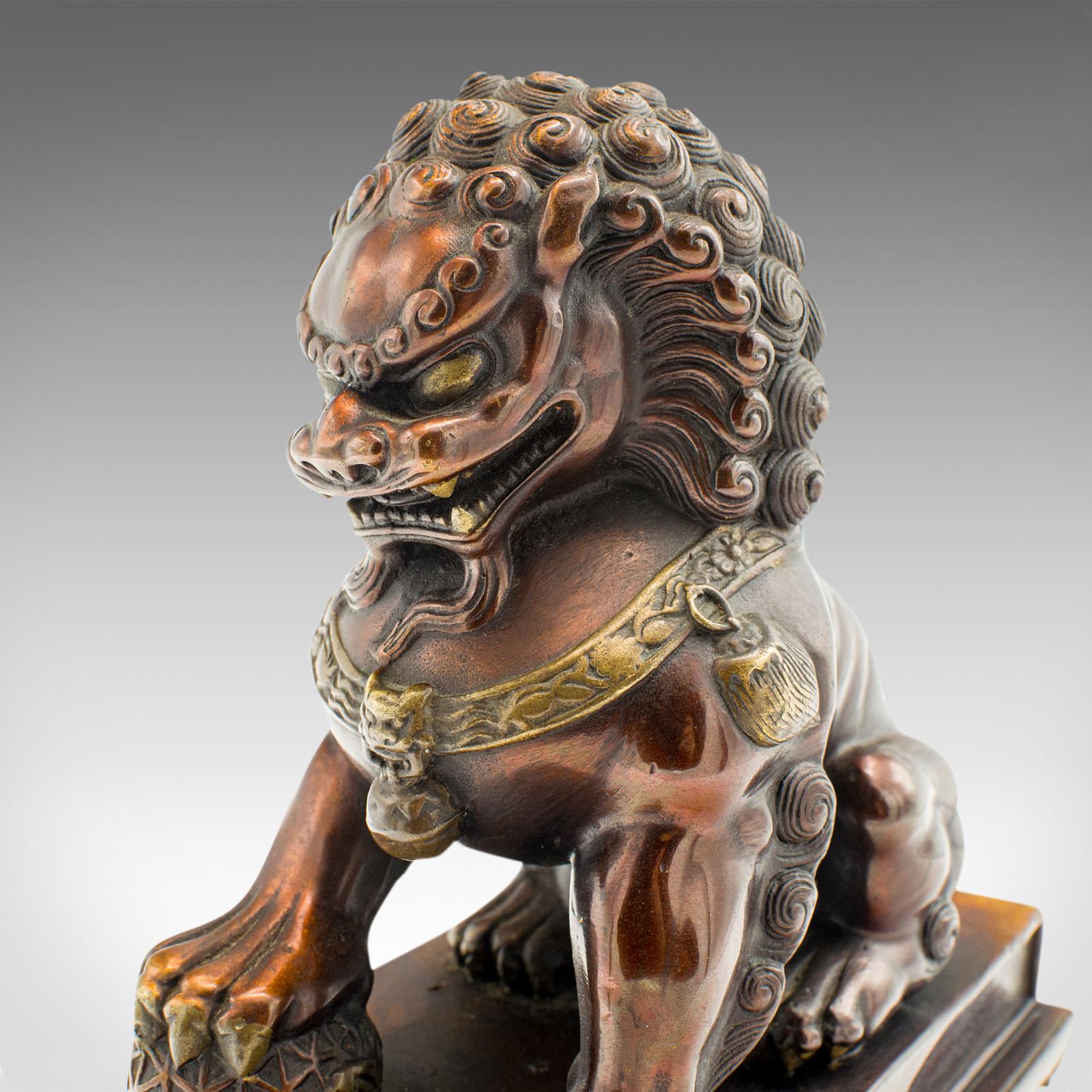 Pair Of Vintage Imperial Lion Statues, Chinese, Bronze, Bookends, Art Deco, 1940 6